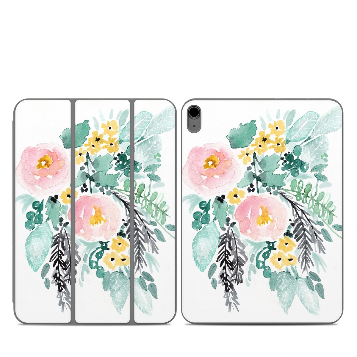 Smart Folio for iPad Series Skin design of Branch, Clip art, Watercolor paint, Flower, Leaf, Botany, Plant, Illustration, Design, Graphics, with green, pink, red, orange, yellow colors