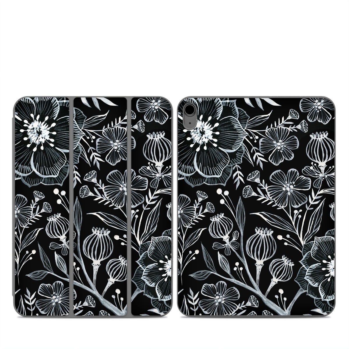 Smart Folio for iPad Series Skin design of Pattern, Black-and-white, Flower, Monochrome photography, Plant, Design, Monochrome, Botany, Wildflower, Visual arts, with black, white colors