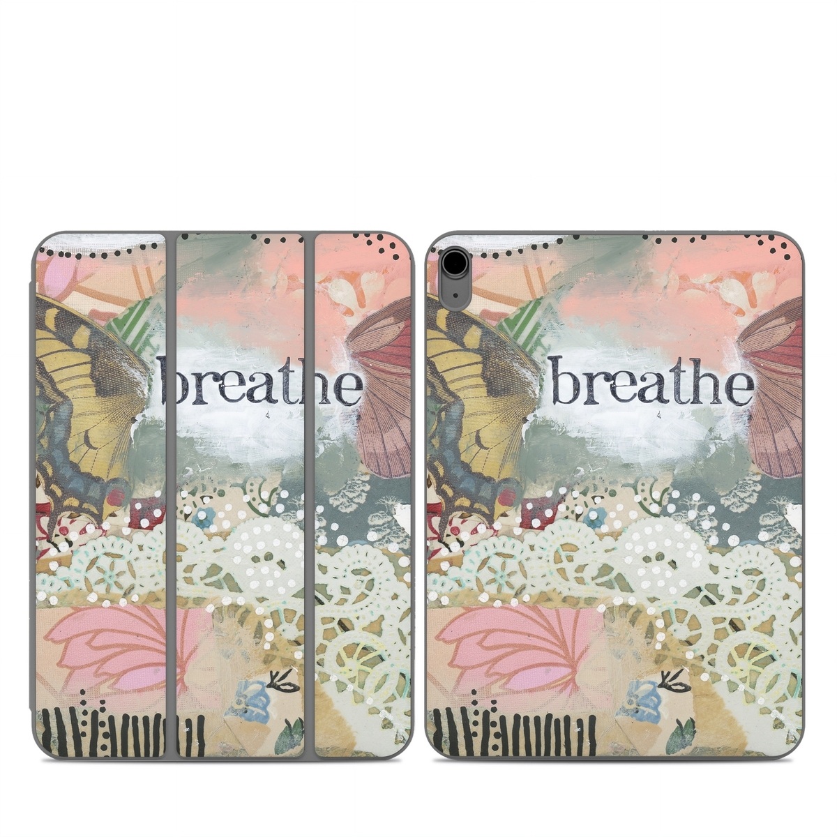 Smart Folio for iPad Series Skin design of Butterfly, Moths and butterflies, Insect, Pollinator, Organism, Illustration, Brush-footed butterfly, Art, Fictional character, Wildflower, with pink, brown, white, black, red, blue, green colors