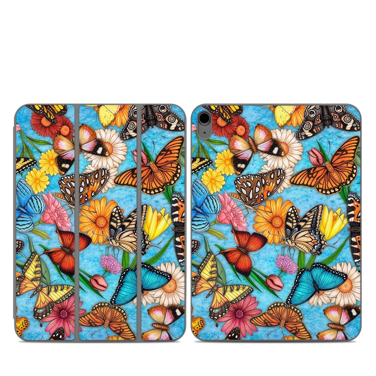 Smart Folio for iPad Series Skin design of Cynthia (subgenus), Butterfly, Monarch butterfly, Moths and butterflies, Brush-footed butterfly, Pollinator, Insect, Pattern, Design, Organism, with blue, pink, orange, yellow, red colors