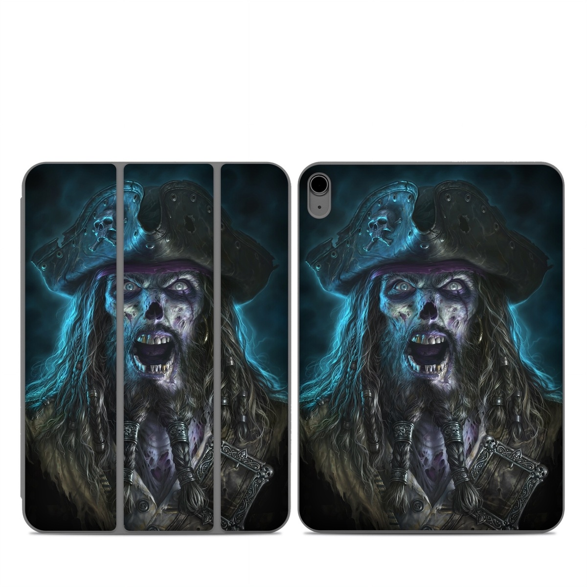 Smart Folio for iPad Series Skin design of Darkness, Illustration, Art, Ghost, Fictional character, Beard, with black, white, blue, gray colors