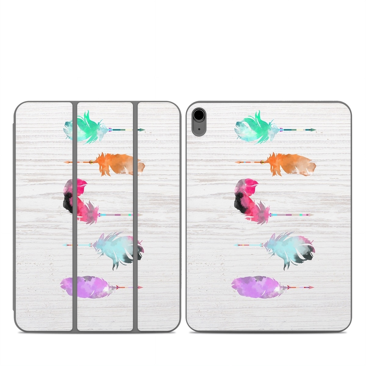 Smart Folio for iPad Series Skin design of Pink, Watercolor paint, Illustration, Feather, Design, Art, Painting, Graphic design, Visual arts, Drawing, with white, orange, red, blue, pink, purple, green colors