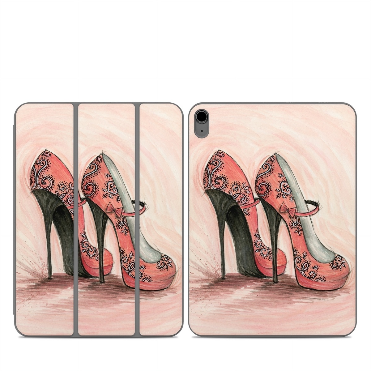 Smart Folio for iPad Series Skin design of Footwear, High heels, Shoe, Pink, Court shoe, Illustration, Leg, Basic pump, Peach, Painting, with pink, gray, red, white, black, green colors