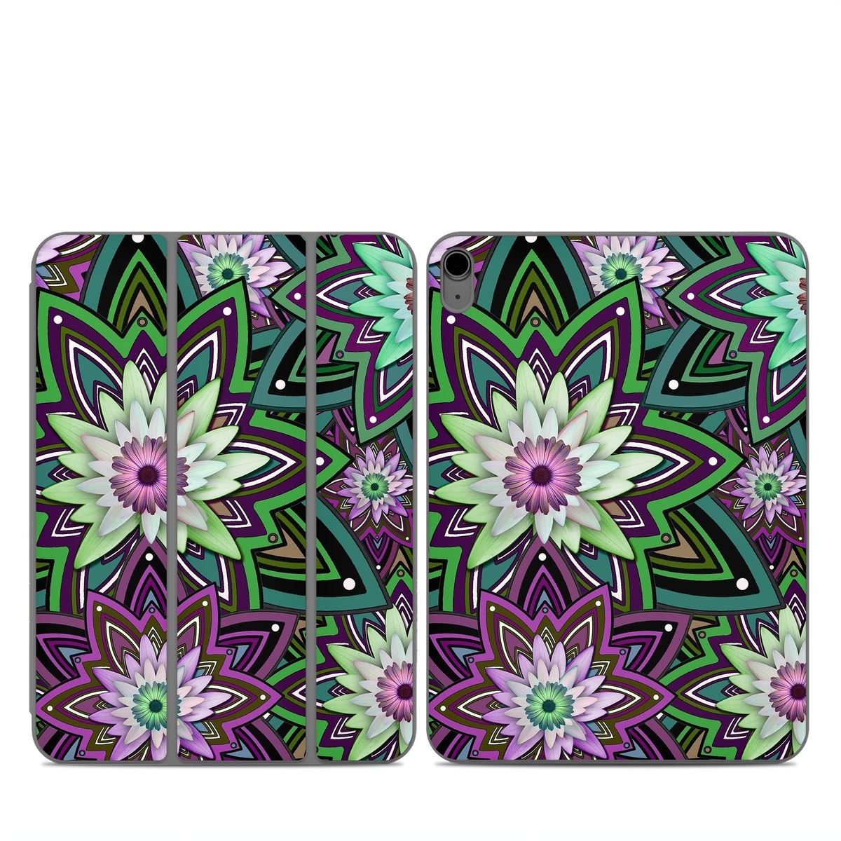 Smart Folio for iPad Series Skin design of Pattern, Purple, Green, Flower, Psychedelic art, Design, Lilac, Plant, Symmetry, Visual arts, with black, gray, green, purple, blue, red colors