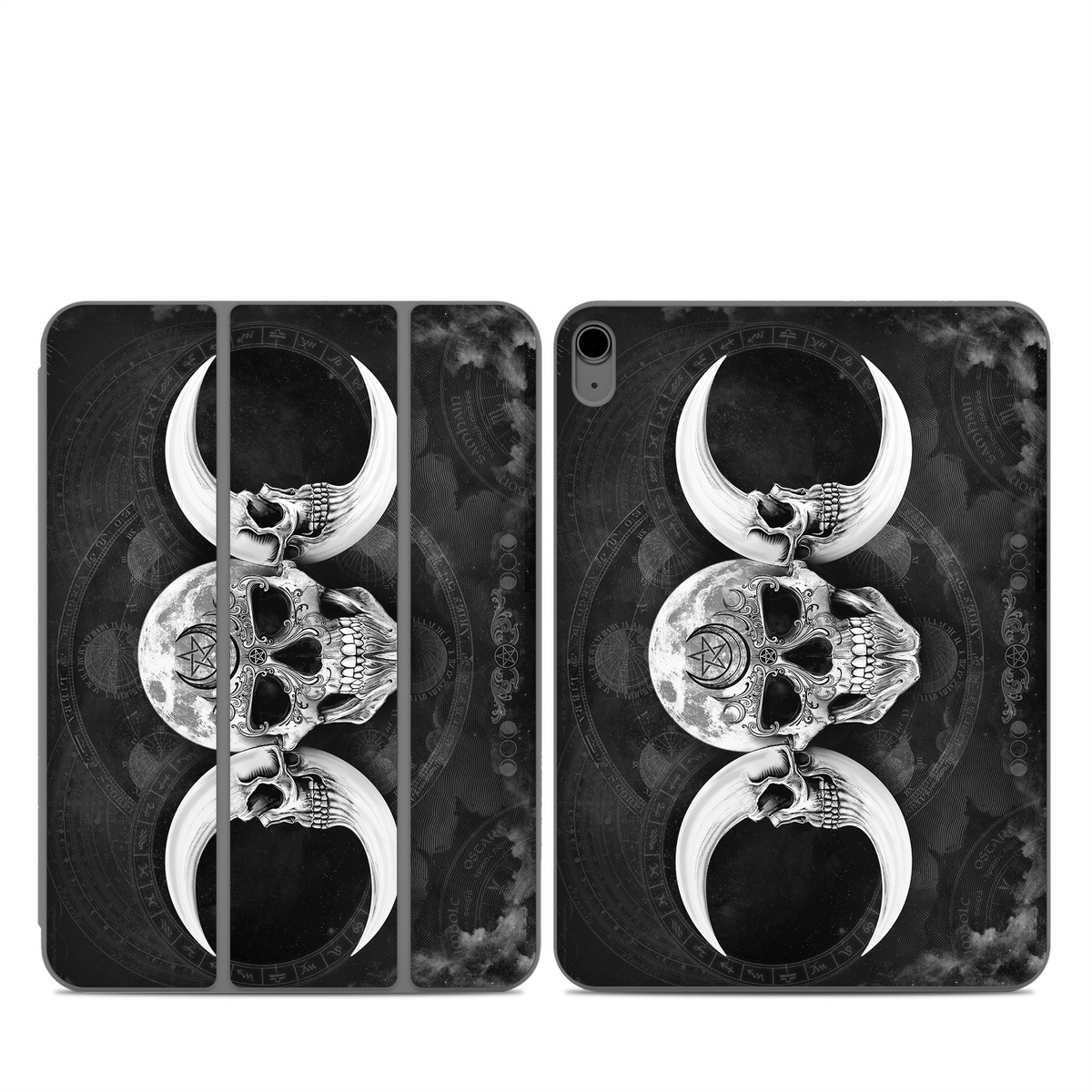 Smart Folio for iPad Series Skin design of Bone, Skull, Darkness, Monochrome, Black-and-white, Circle, Symmetry, Visual Arts, Illustration, Skeleton, Drawing, with black, white, gray colors