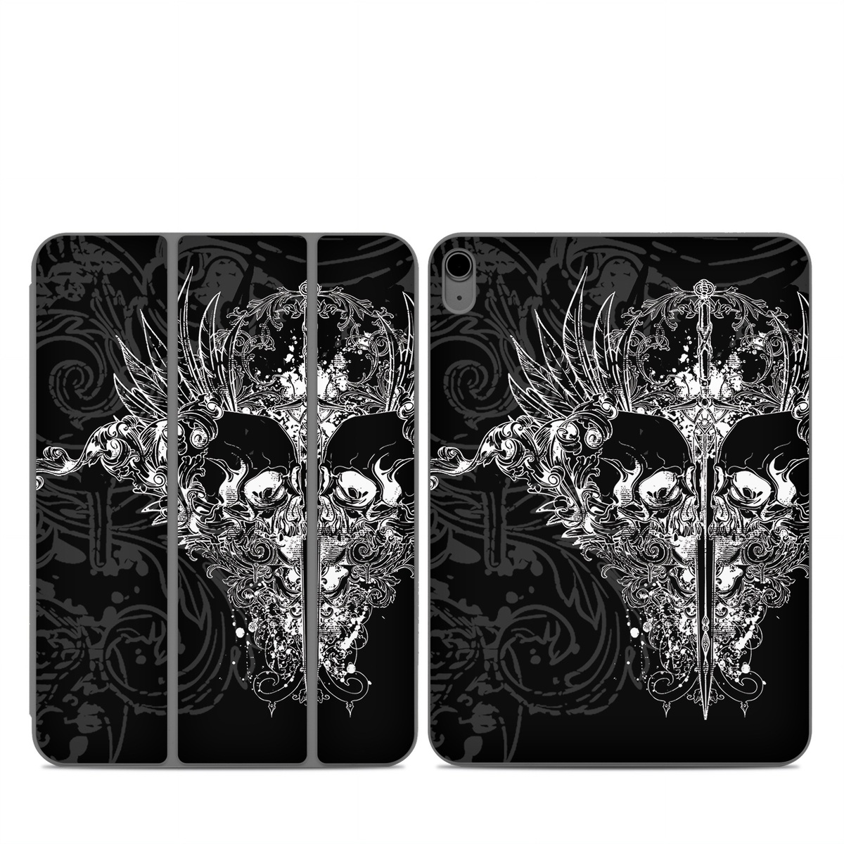 Smart Folio for iPad Series Skin design of Illustration, Art, Design, Monochrome, Graphic design, Pattern, Fictional character, Skull, Black-and-white, Graphics, with black, gray colors