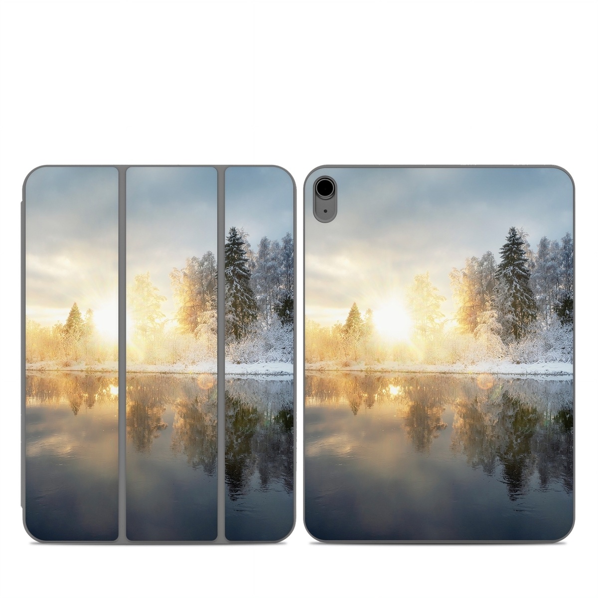 Smart Folio for iPad Series Skin design of Cloud, Water, Sky, Water resources, Atmosphere, Plant, Natural landscape, Branch, Tree, Freezing, with blue, black, yellow, orange, white colors