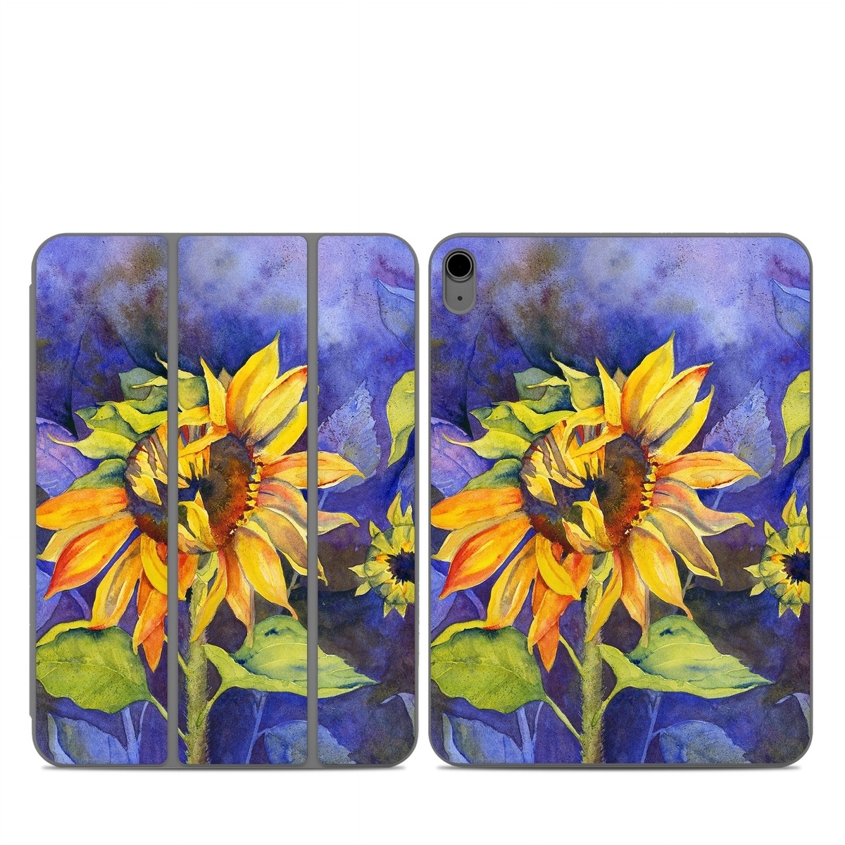 Smart Folio for iPad Series Skin design of Flower, Sunflower, Painting, sunflower, Watercolor paint, Plant, Flowering plant, Yellow, Acrylic paint, Still life, with green, black, blue, gray, red, orange colors