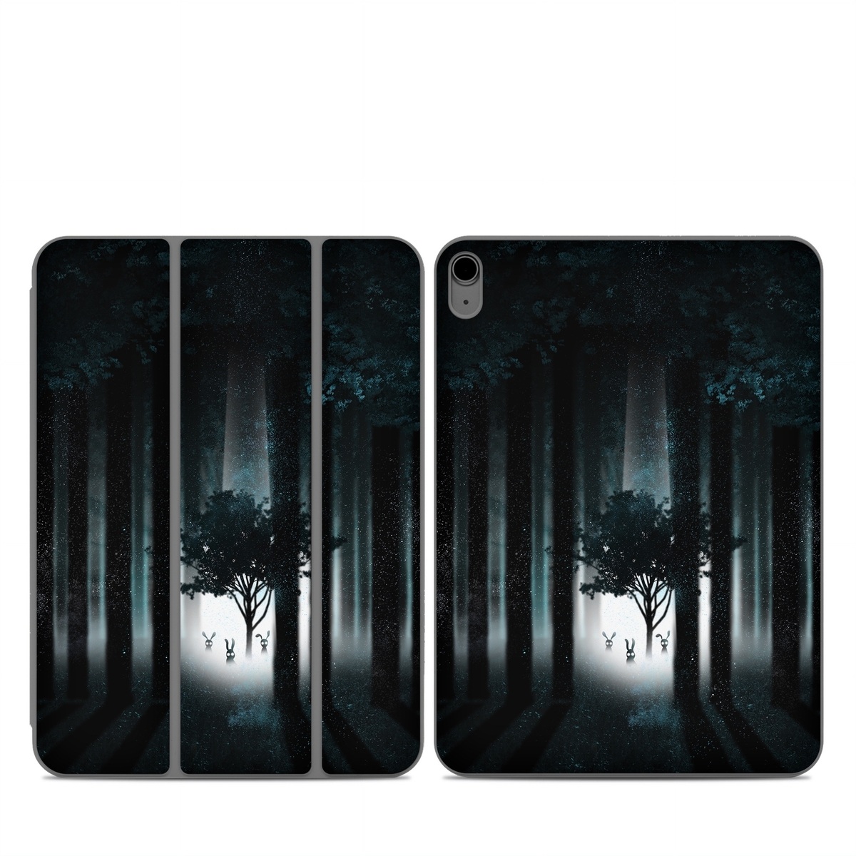 Smart Folio for iPad Series Skin design of Darkness, Black, Nature, Tree, Natural environment, Forest, Atmosphere, Atmospheric phenomenon, Light, Natural landscape, with black, blue, white colors