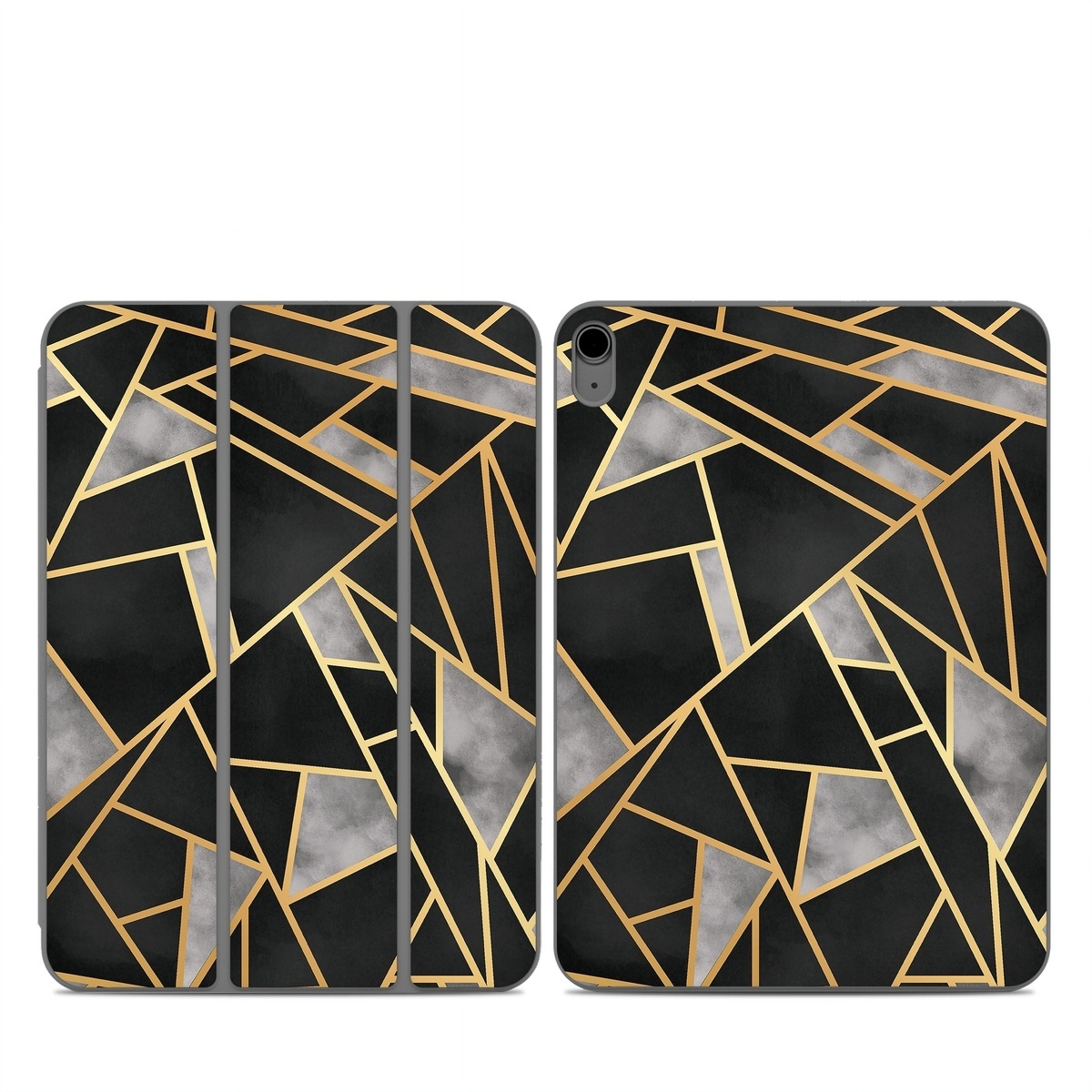 Smart Folio for iPad Series Skin design of Pattern, Triangle, Yellow, Line, Tile, Floor, Design, Symmetry, Architecture, Flooring, with black, gray, yellow colors