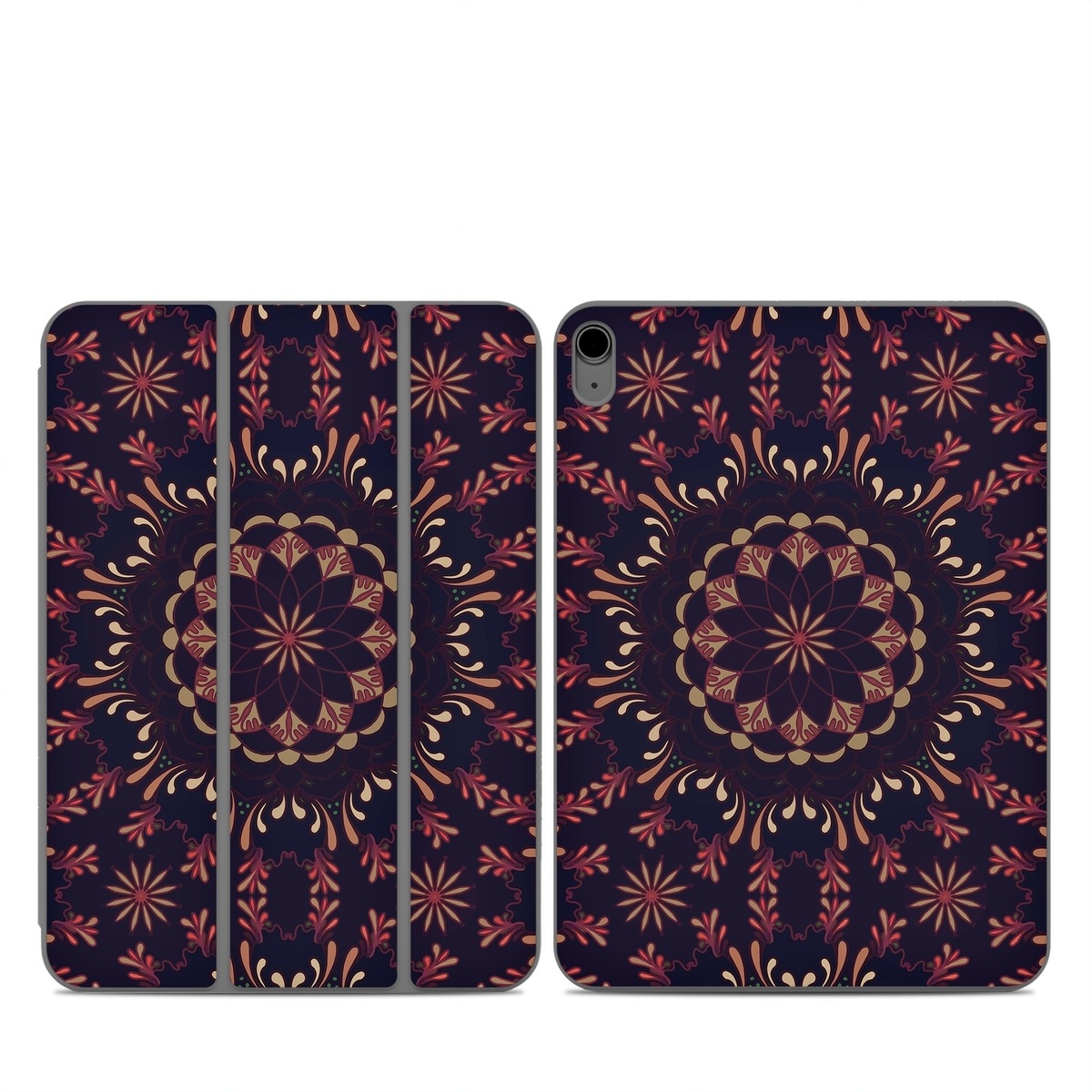 Smart Folio for iPad Series Skin design of Pattern, Brown, Red, Symmetry, Textile, Design, Visual arts, Tapestry, Kaleidoscope, with black, red, orange, yellow, brown colors