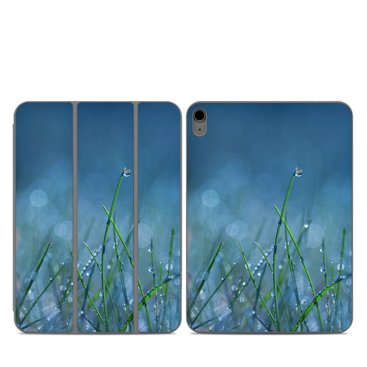 Smart Folio for iPad Series Skin design of Moisture, Dew, Water, Green, Grass, Plant, Drop, Grass family, Macro photography, Close-up, with blue, black, green, gray colors