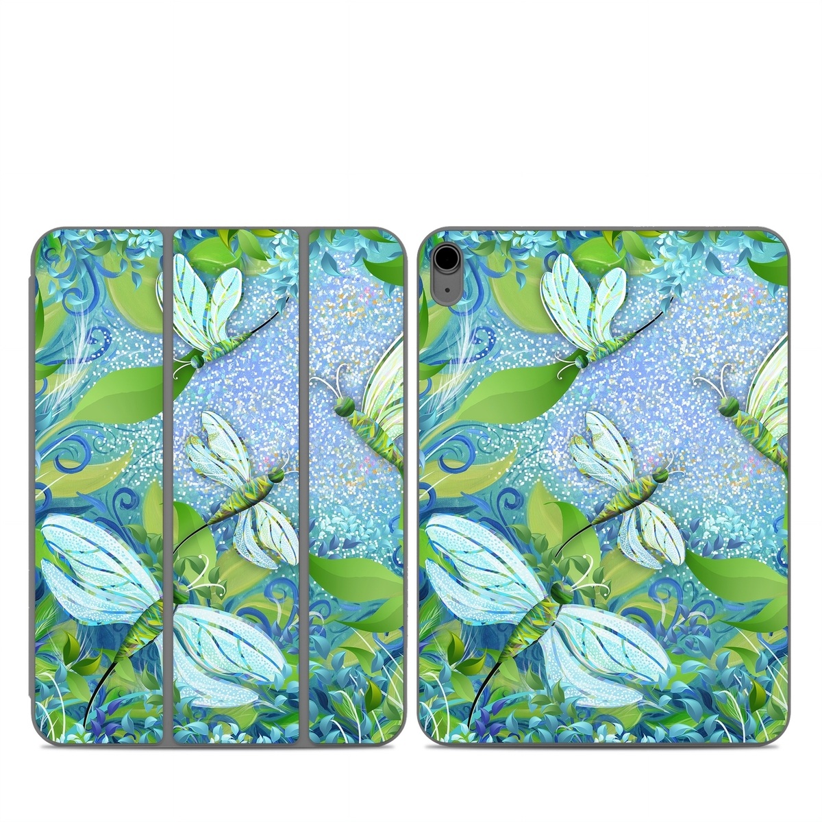 Smart Folio for iPad Series Skin design of Green, Blue, Leaf, Plant, Pattern, Tree, Design, Organism, Branch, Flower, with gray, blue, green, purple colors