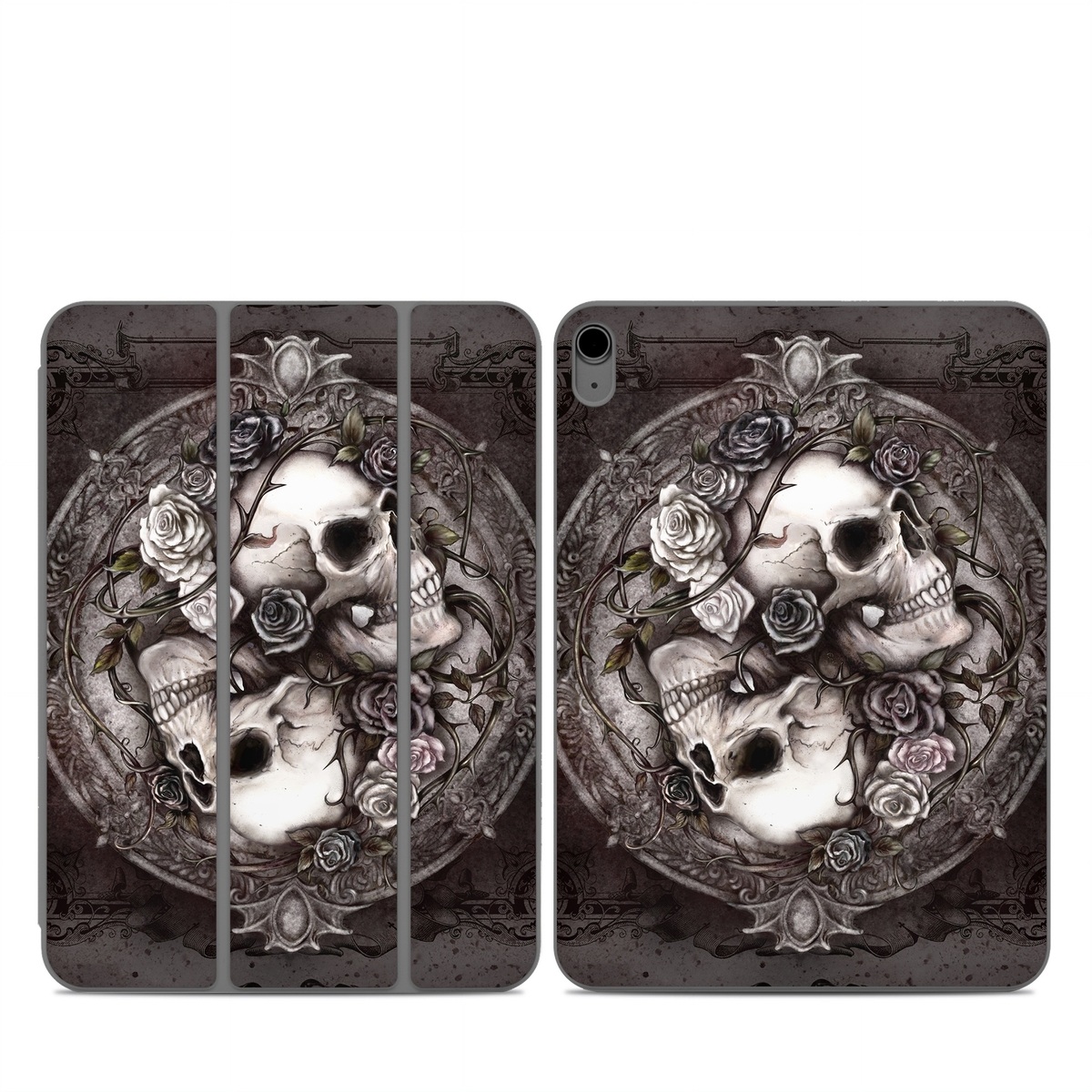 Smart Folio for iPad Series Skin design of Skull, Bone, Illustration, Font, Still life photography, Photography, Still life, Art, Monochrome, Circle, with black, white, brown, pink colors