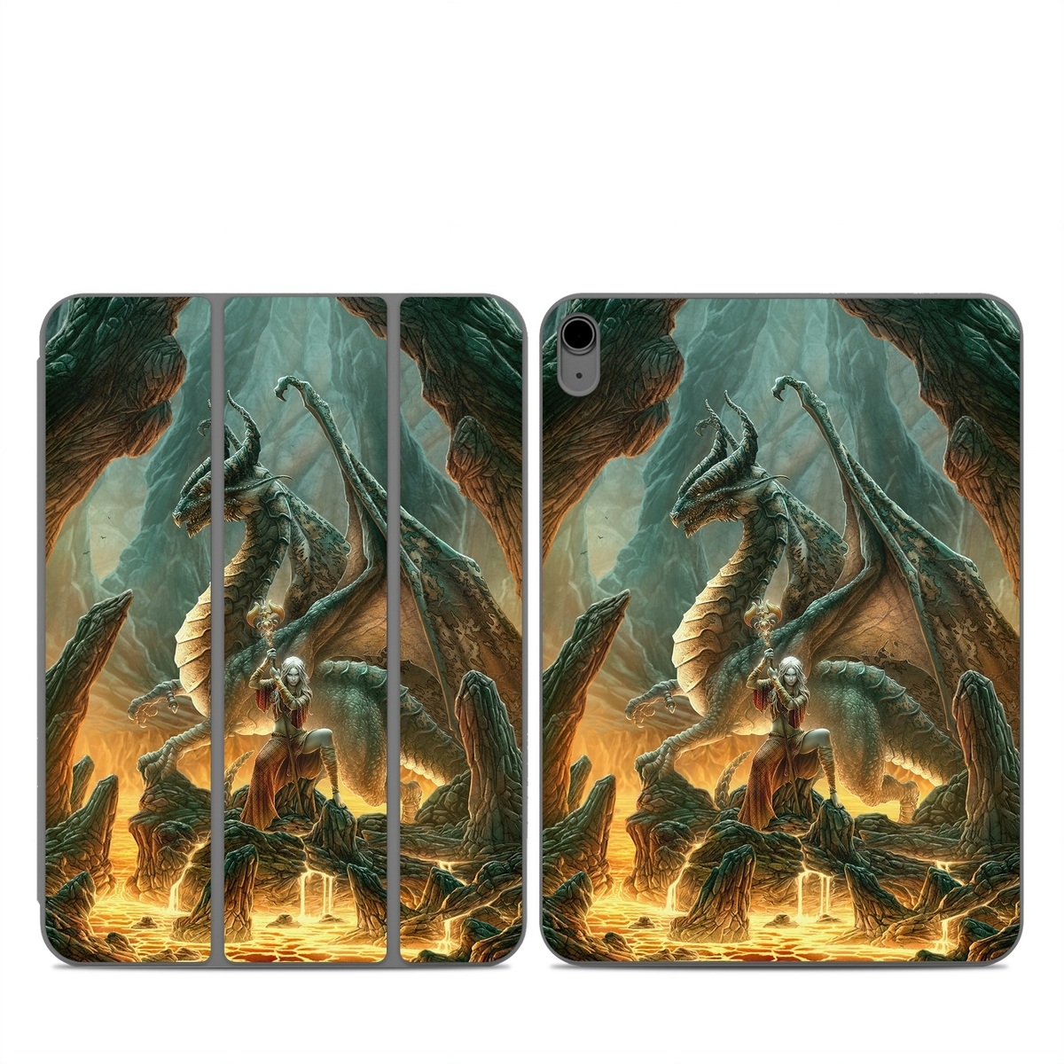Smart Folio for iPad Series Skin design of Dragon, Cg artwork, Mythology, Fictional character, Mythical creature, Art, Illustration, Cryptid, Sculpture, Demon, with black, green, red, gray, blue colors