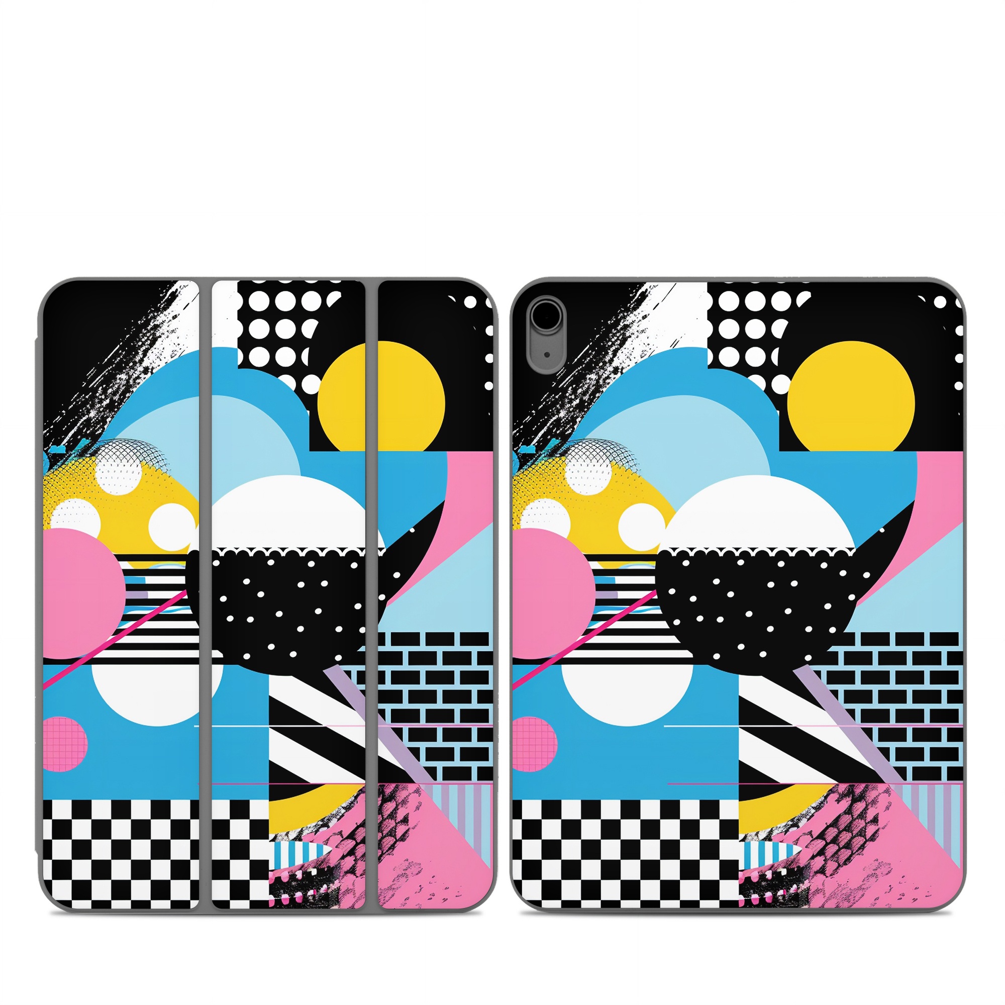 Smart Folio for iPad Series Skin design of White, Yellow, Art, Font, Pattern, Circle, Design, Creative arts, Graphics, Electric blue, with blue, pink, white, black, yellow colors