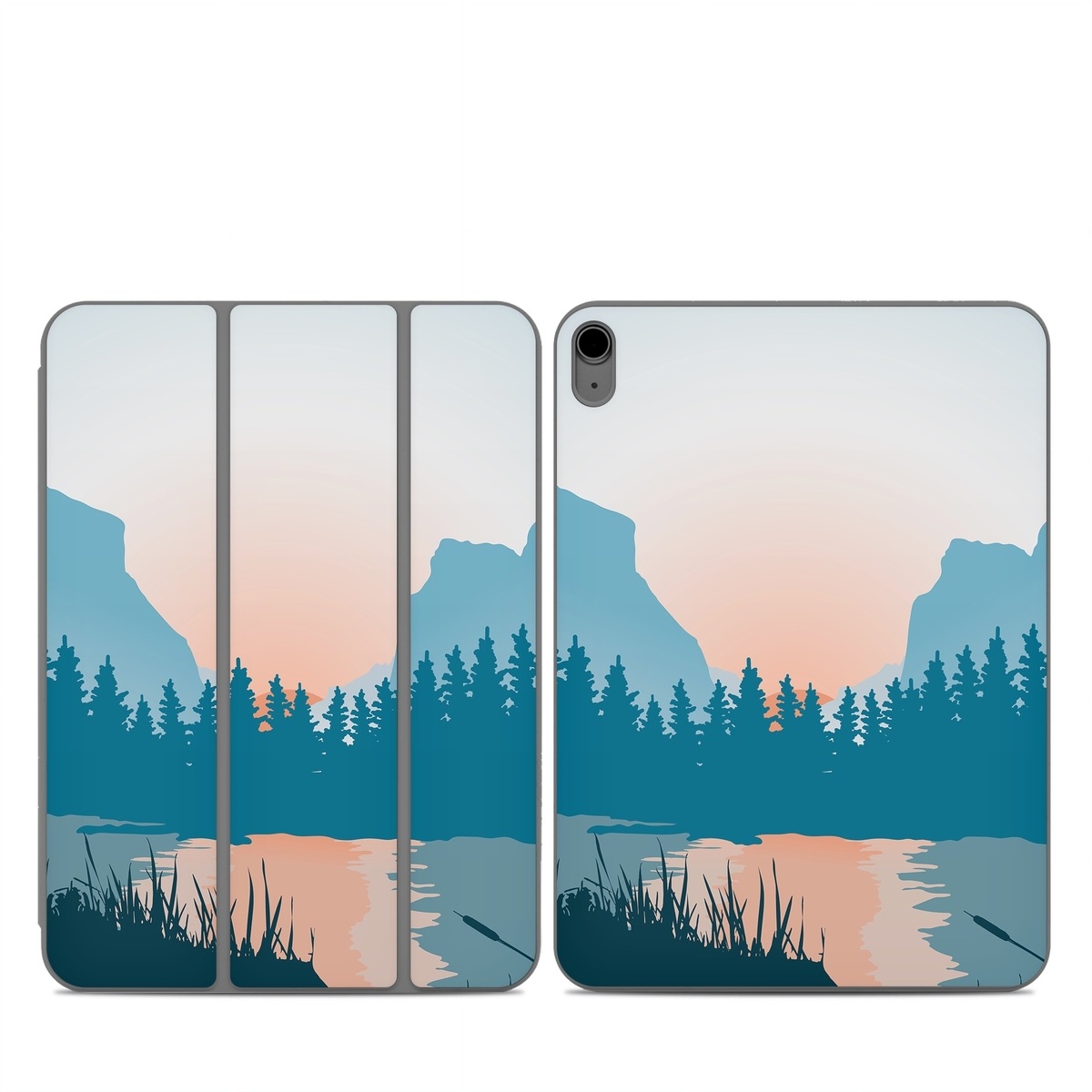 Smart Folio for iPad Series Skin design of Sky, Atmosphere, Mountain, Ecoregion, Plant, Natural landscape, Larch, Highland, Fog, Atmospheric phenomenon, with blue, yellow, orange, green colors