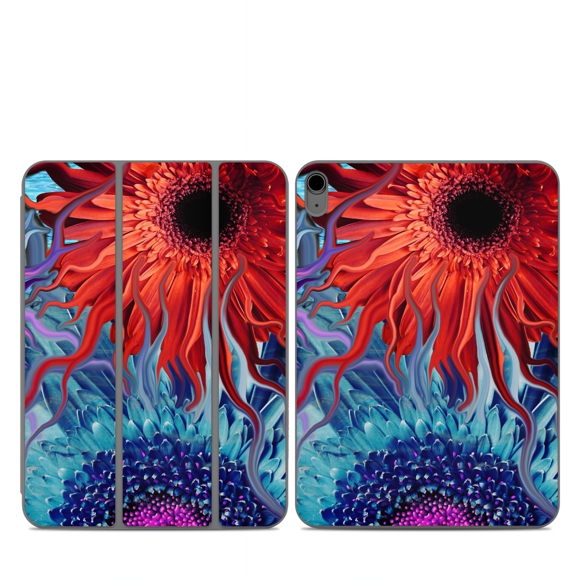 Smart Folio for iPad Series Skin design of Psychedelic art, Pattern, Organism, Colorfulness, Art, Flower, Petal, Design, Fractal art, Electric blue, with red, black, blue, purple, gray colors