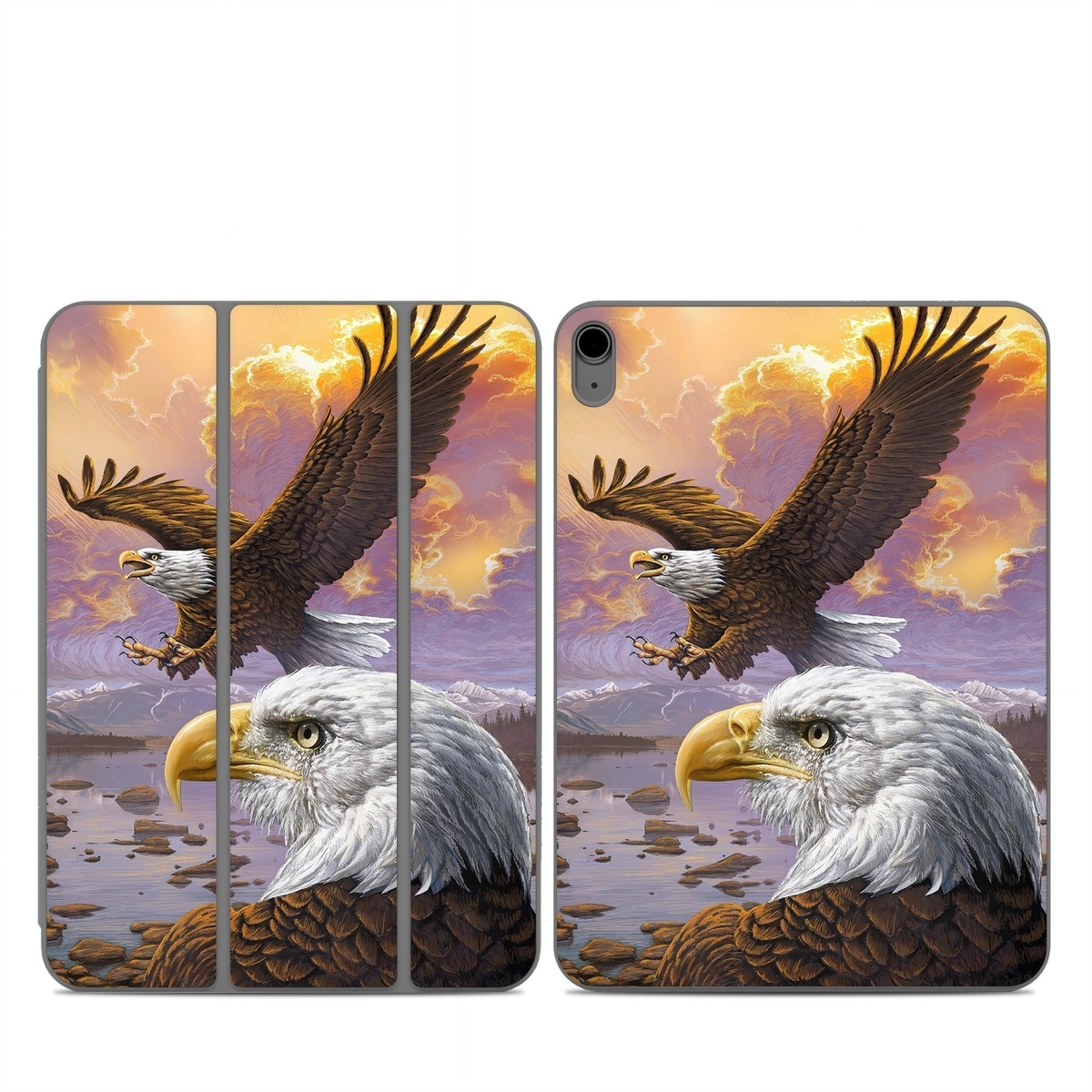 Smart Folio for iPad Series Skin design of Bird, Bird of prey, Bald eagle, Vertebrate, Eagle, Accipitriformes, Accipitridae, Golden eagle, Beak, Hawk, with gray, black, green, red, purple colors