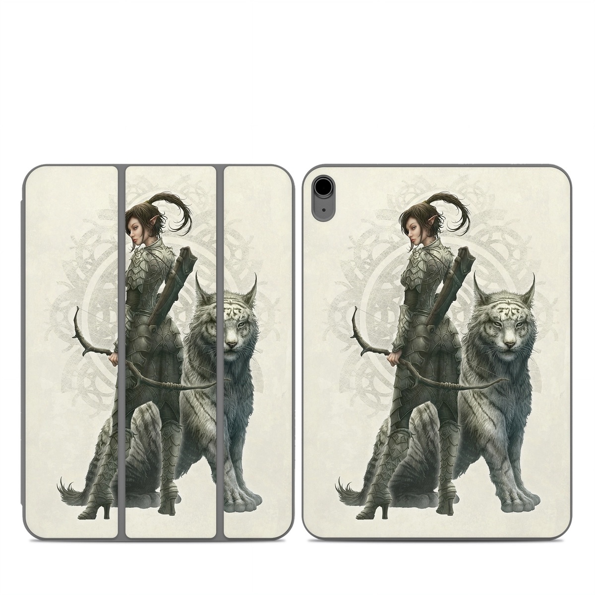Smart Folio for iPad Series Skin design of Illustration, Fictional character, Drawing, Woman warrior, Art, Mythology, Sketch, with gray, black, pink, yellow, green colors