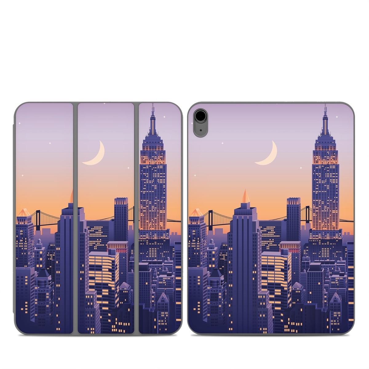 Smart Folio for iPad Series Skin design of Skyscraper, Building, Sky, Atmosphere, Moon, World, Nature, Tower, Afterglow, Dusk, with blue, purple, yellow, orange colors