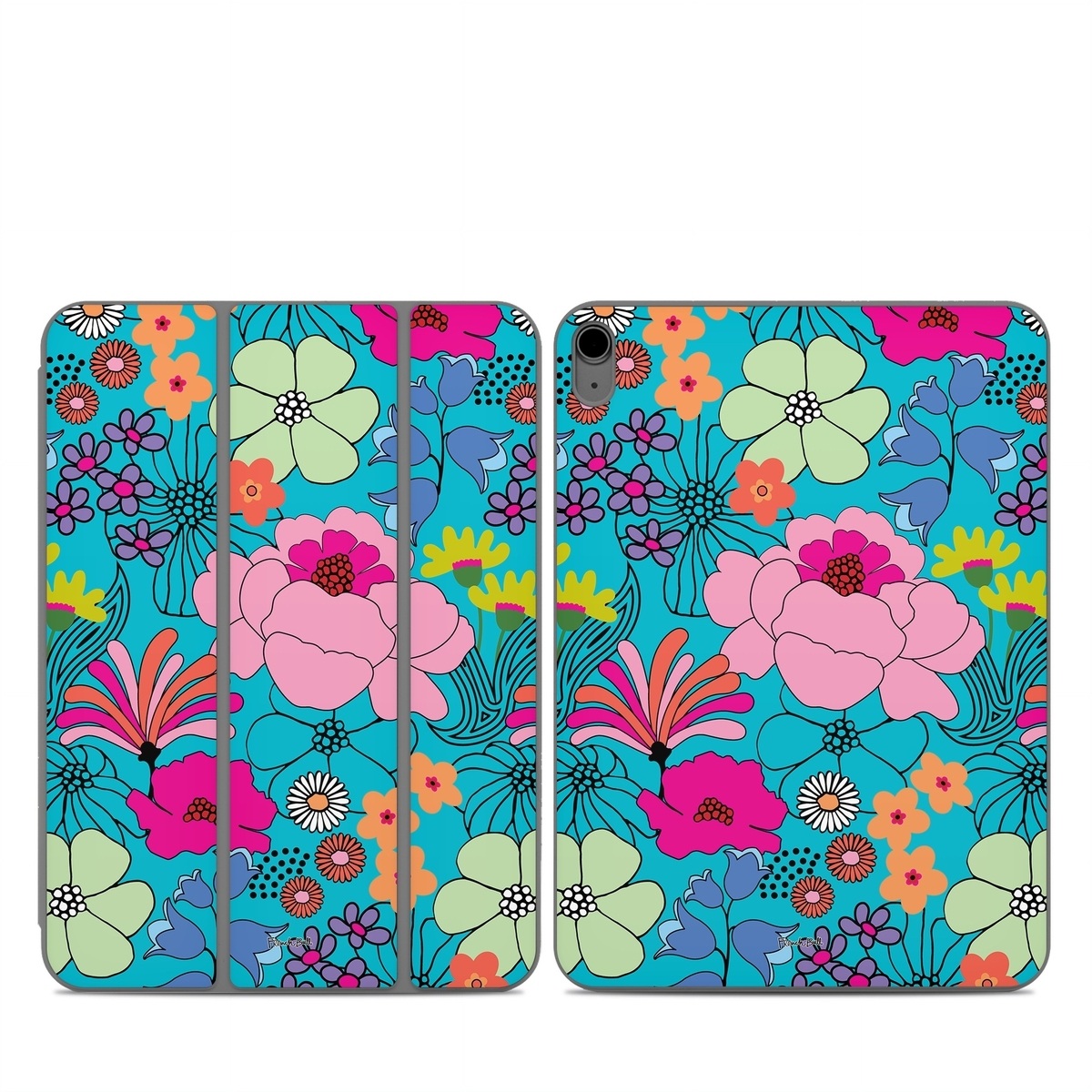 Smart Folio for iPad Series Skin design of Flower, Green, Azure, Nature, Botany, Petal, Blue, Textile, Pink, Art, with blue, pink, yellow, orange, red, purple, green colors