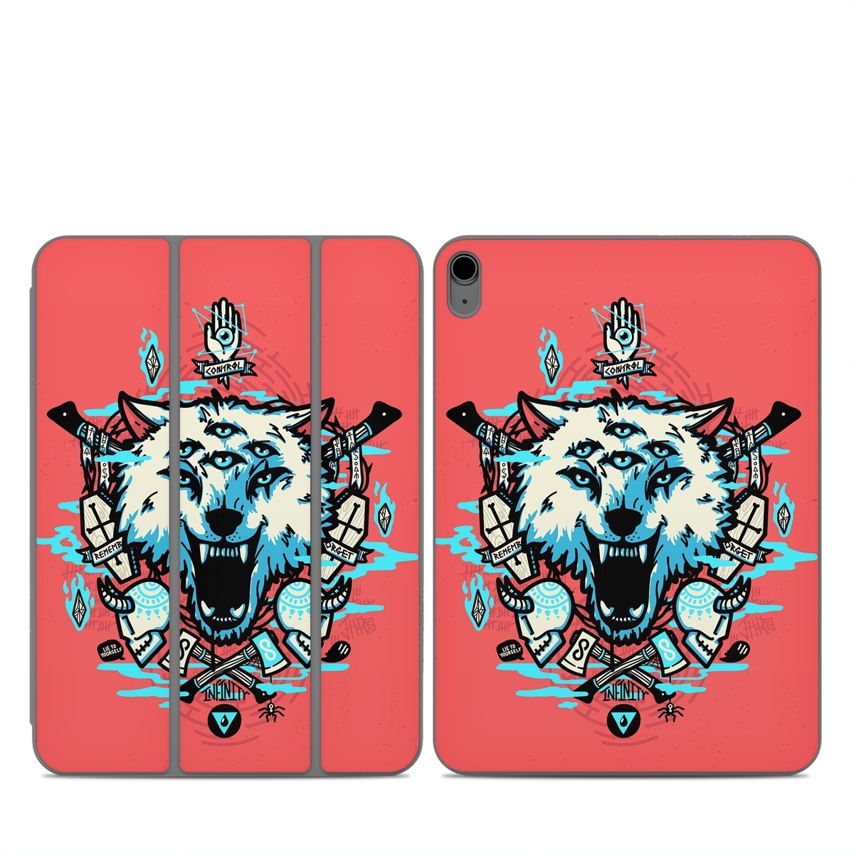 Smart Folio for iPad Series Skin design of Graphic design, Illustration, Crest, Logo, T-shirt, Symbol, Font, Graphics, Emblem, Pattern, with red, blue, black, gray colors