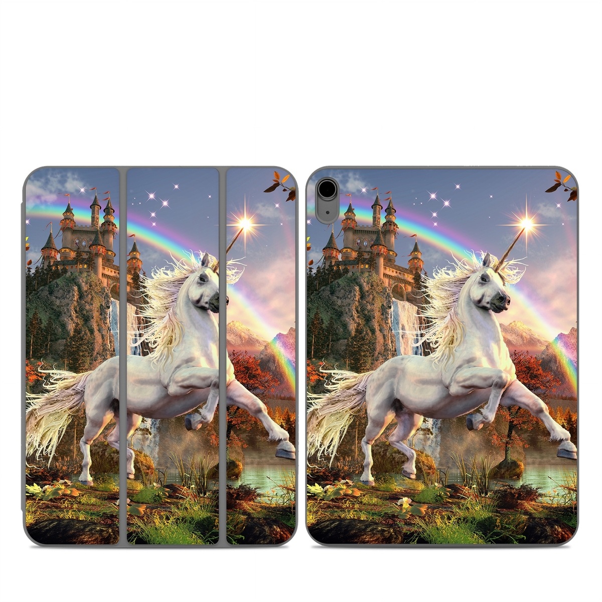 Smart Folio for iPad Series Skin design of Nature, Unicorn, Fictional character, Sky, Mythical creature, Mythology, Cg artwork, Horse, Mane, Wildlife, with black, gray, red, green, blue colors