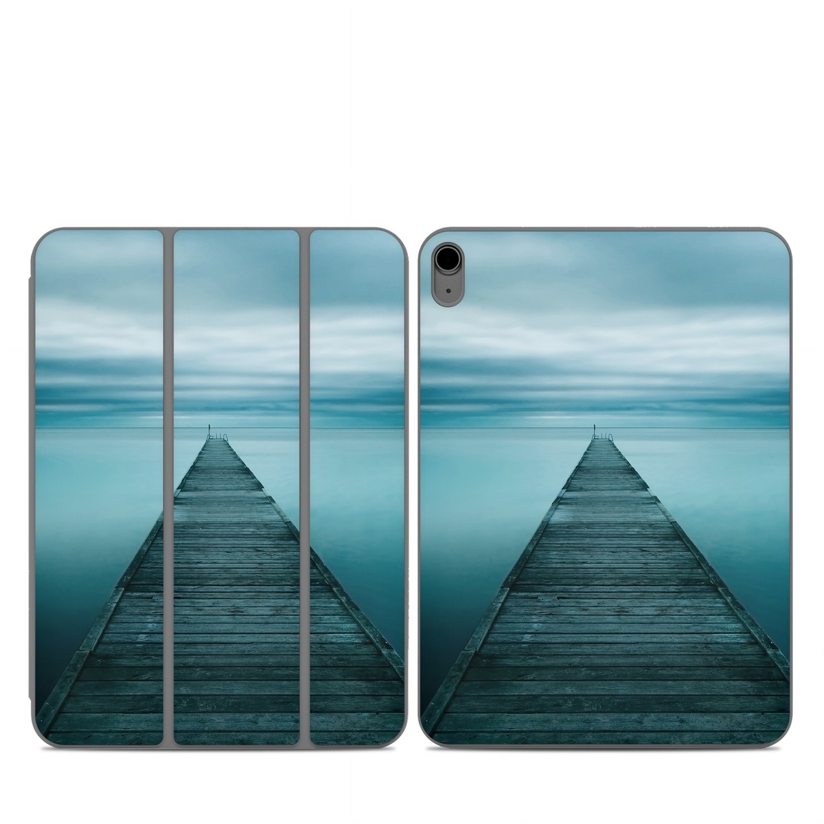 Smart Folio for iPad Series Skin design of Sea, Water, Horizon, Sky, Blue, Ocean, Daytime, Calm, Fixed link, Symmetry, with black, blue, gray colors