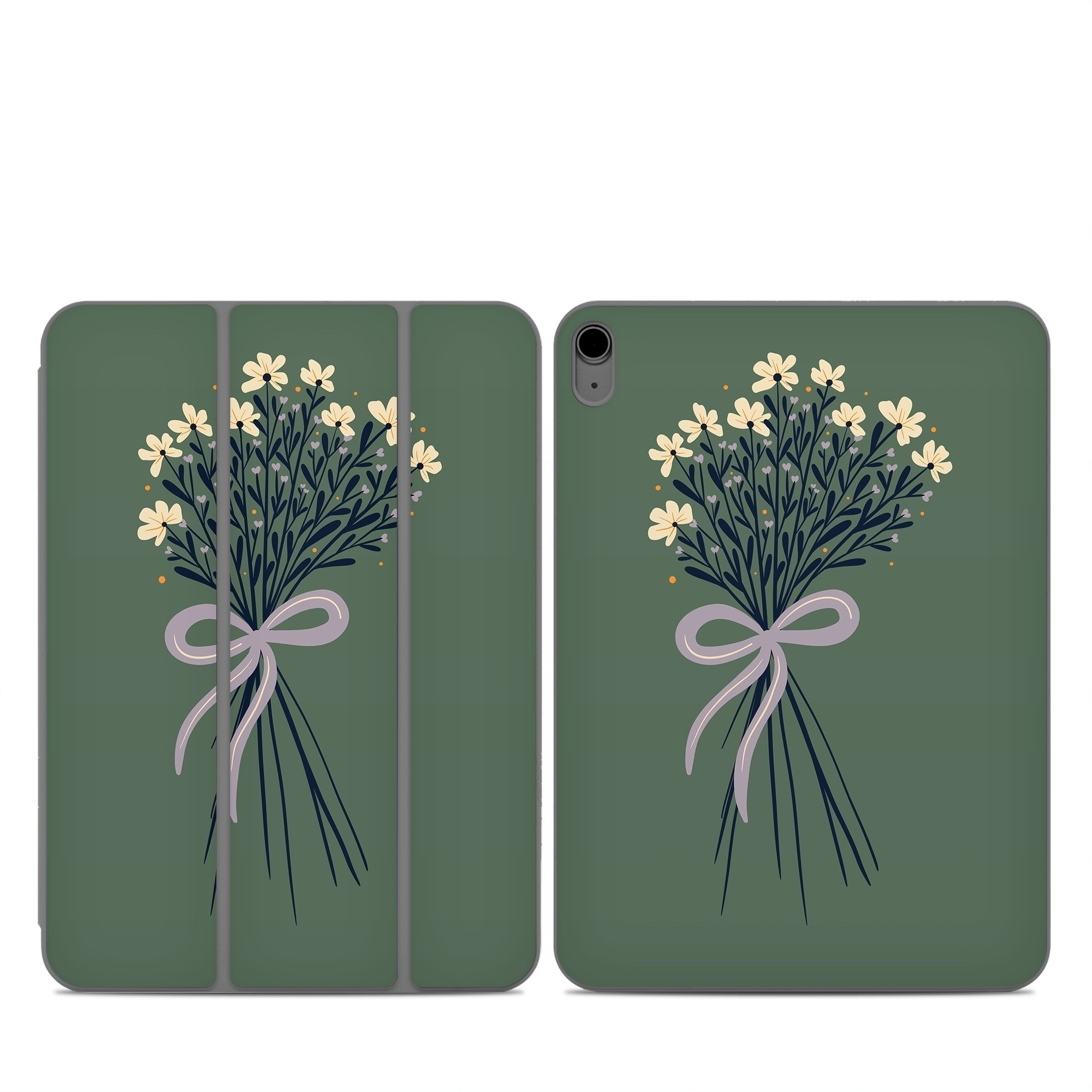 Smart Folio for iPad Series Skin design of Flower, Plant, Twig, Tree, Art, Pedicel, Flowering plant, Grass, Petal, Illustration, with green, yellow, white, purple colors