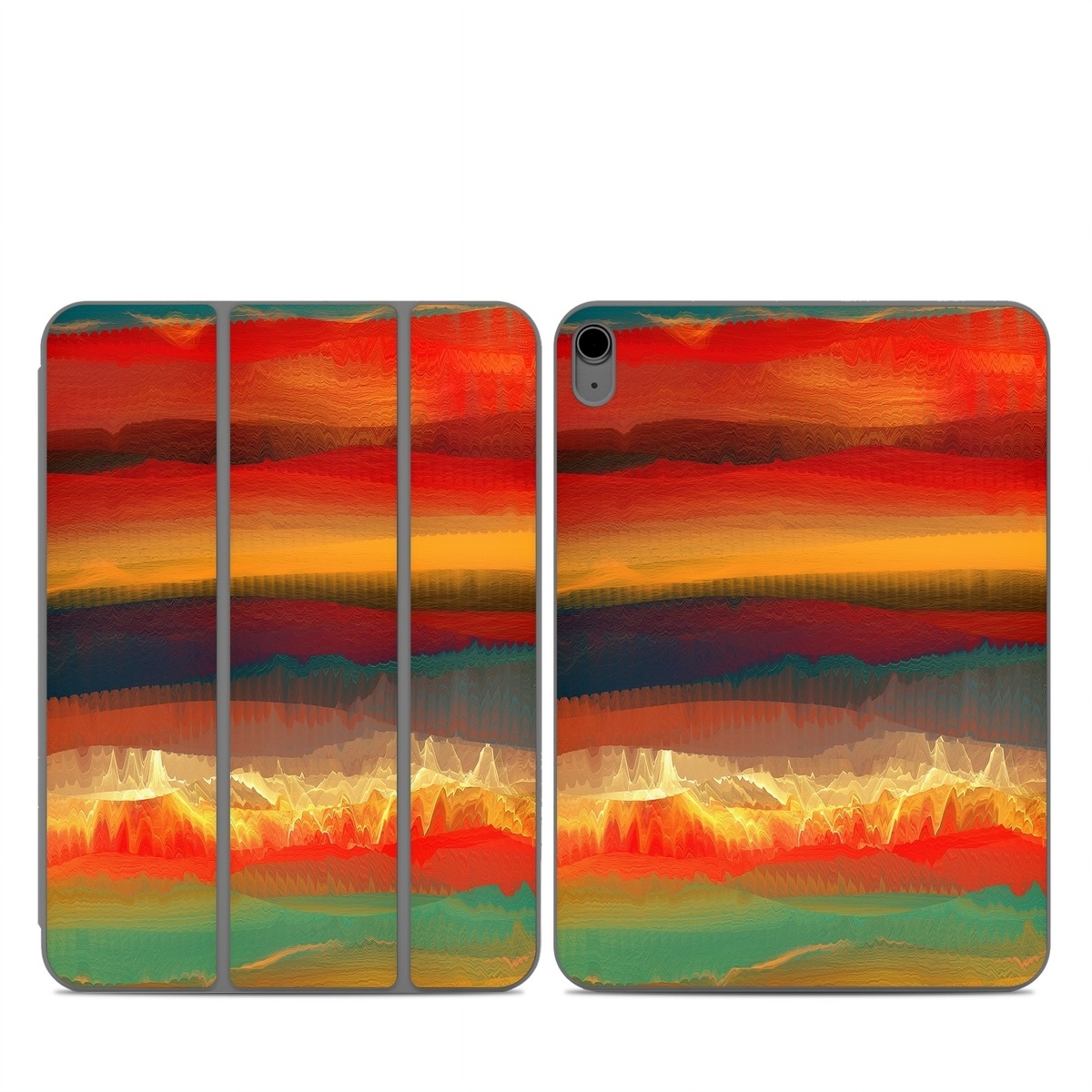 Smart Folio for iPad Series Skin design of Sky, Red, Horizon, Afterglow, Orange, Painting, Acrylic paint, Watercolor paint, Sunset, Geological phenomenon, with red, blue, green, yellow, orange, white colors