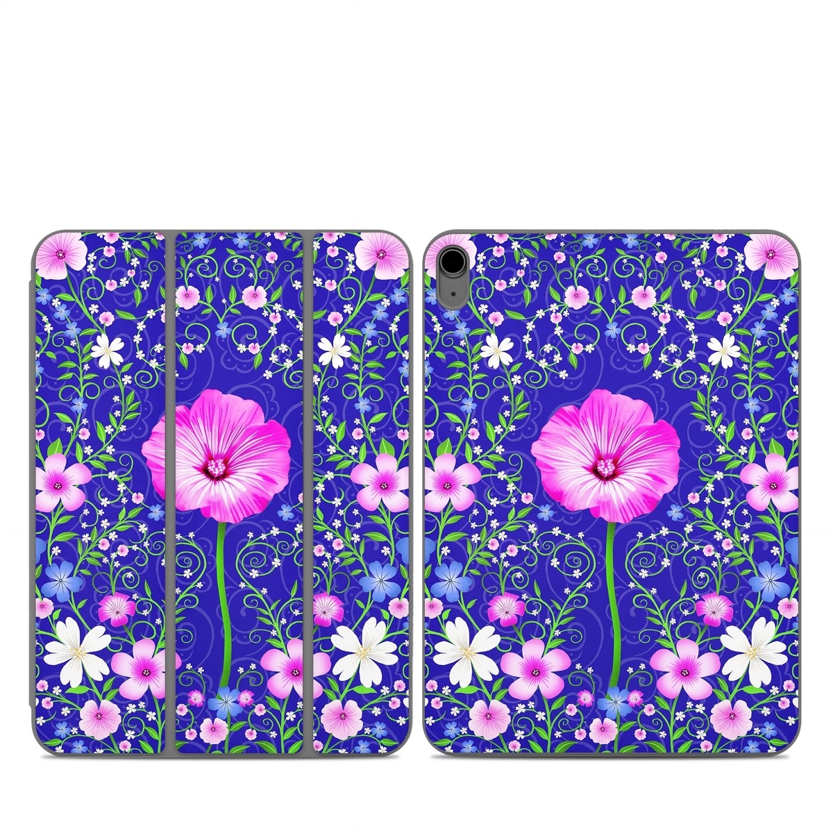 Smart Folio for iPad Series Skin design of Purple, Violet, Flower, Plant, Wildflower, Pattern, Petal, Design, Graphics, Morning glory, with blue, purple, pink, green, white, yellow colors
