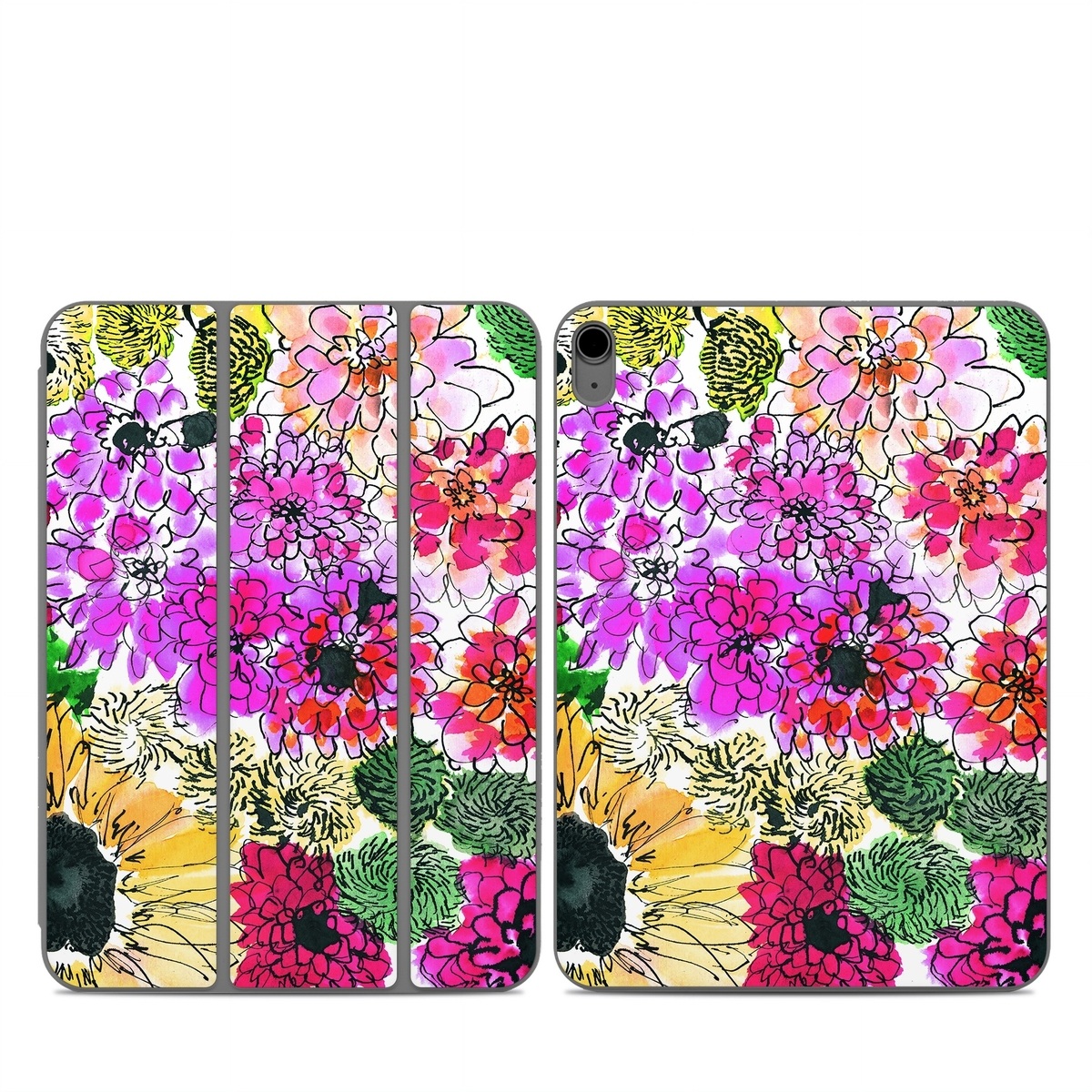Smart Folio for iPad Series Skin design of Flower, Floral design, Plant, Gazania, african daisy, Petal, Pattern, Botany, Wildflower, Design, with red, yellow, green, pink, black colors