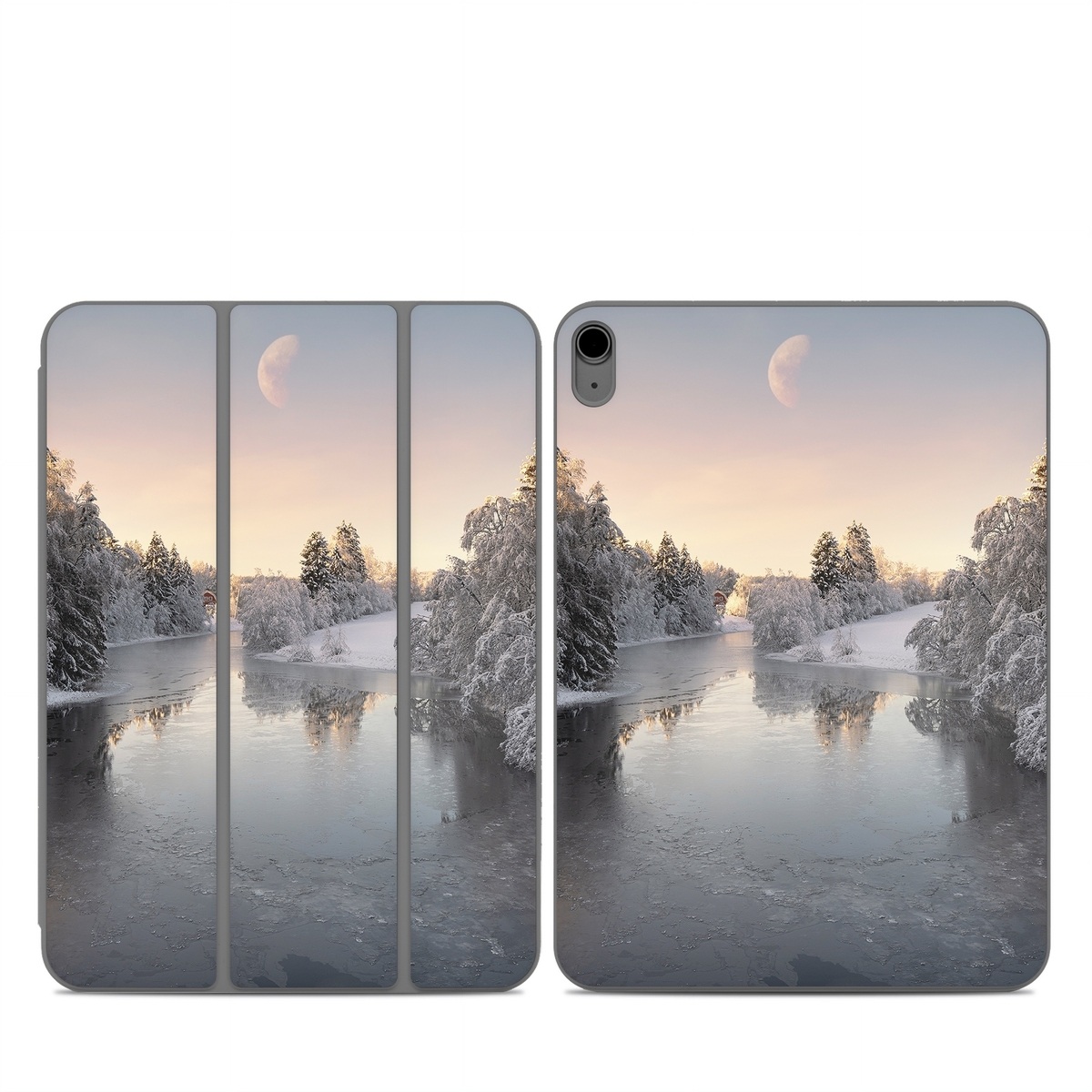 Smart Folio for iPad Series Skin design of Water, Cloud, Sky, Atmosphere, Water resources, Tree, Natural landscape, Moon, Snow, Dusk, with blue, black, yellow, orange, white colors