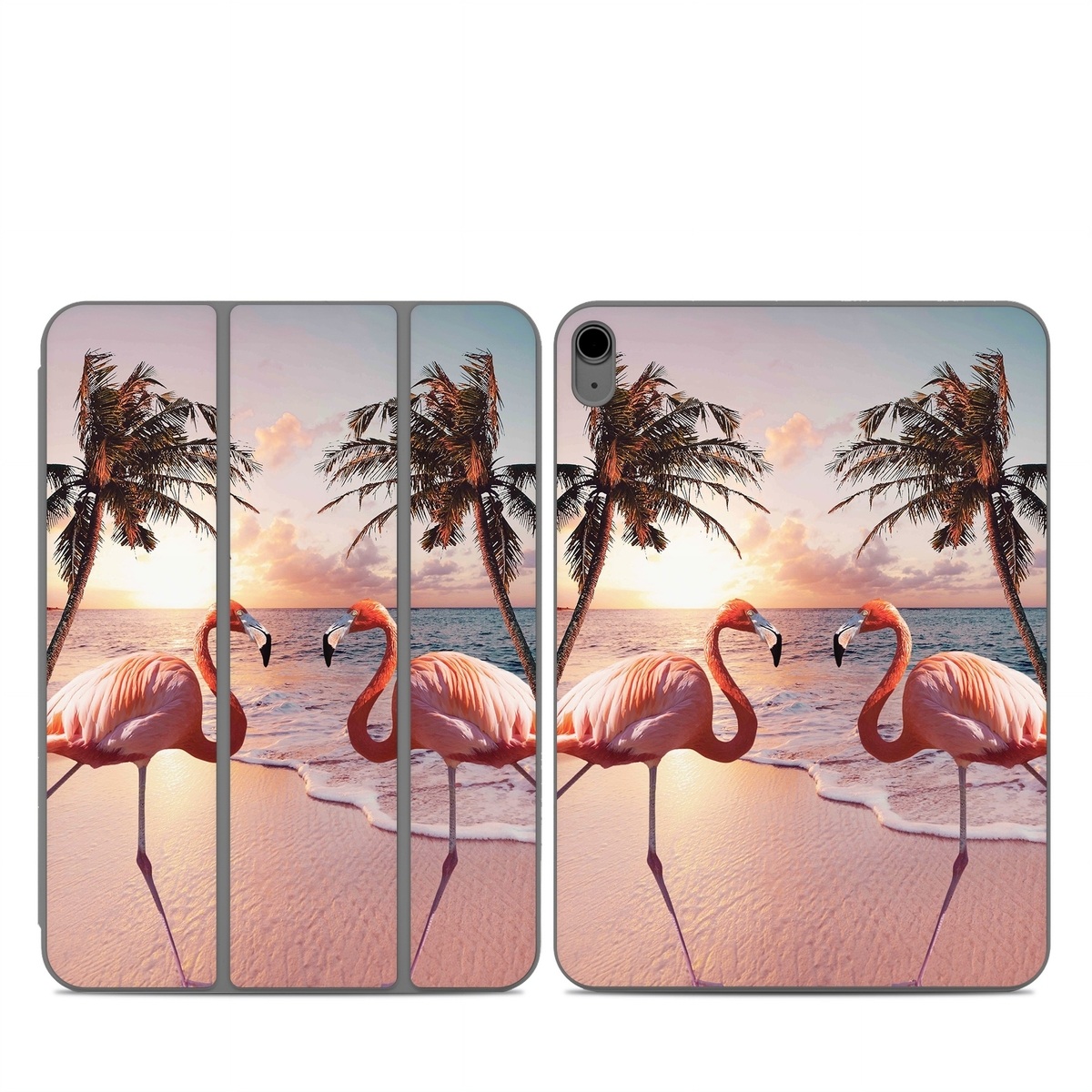 Smart Folio for iPad Series Skin design of Flamingo, Greater flamingo, Bird, Water bird, Pink, Wildlife, Sky, Tree, Organism, Beak, with pink, blue, green, yellow, white, orange, black colors