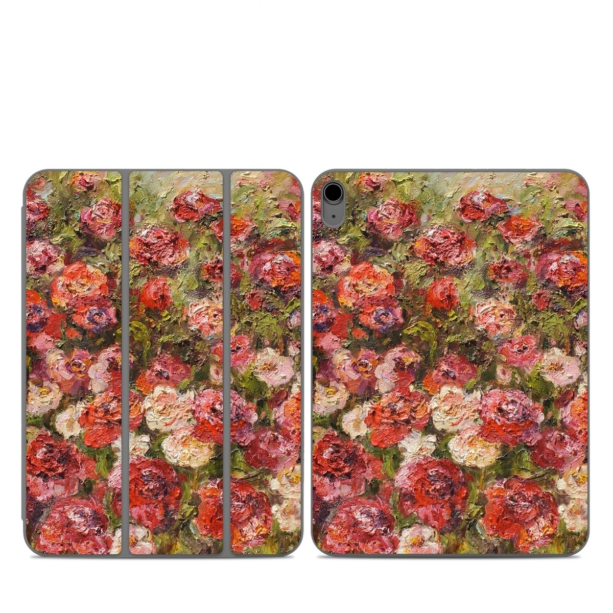 Smart Folio for iPad Series Skin design of Flower, Garden roses, Rose, Plant, Floribunda, Flowering plant, Rosa × centifolia, Rose family, Botany, Petal, with red, black, green, gray colors