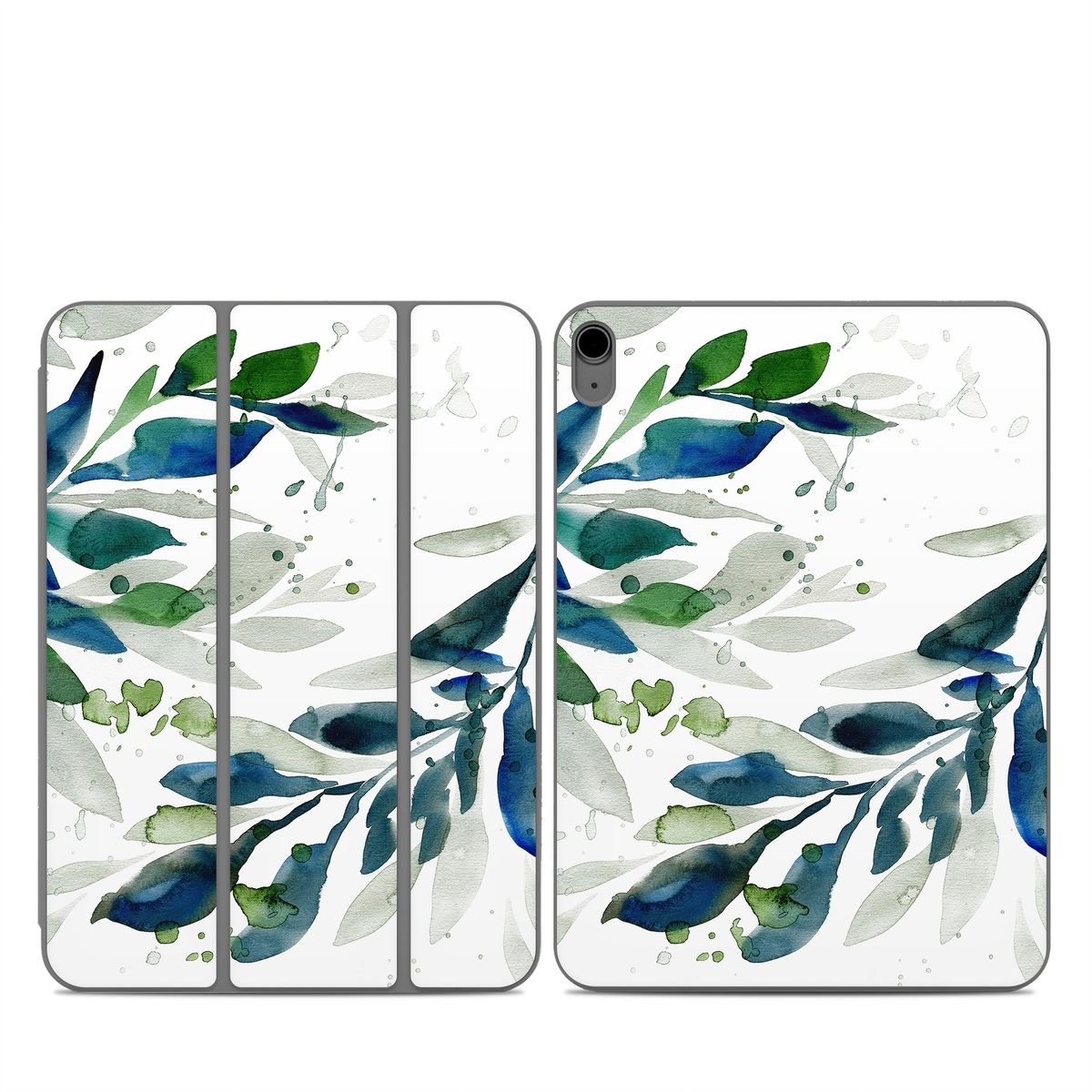 Smart Folio for iPad Series Skin design of Leaf, Branch, Plant, Tree, Botany, Flower, Design, Eucalyptus, Pattern, Watercolor paint, with white, blue, green, gray colors