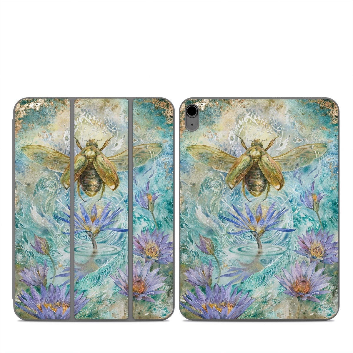 Smart Folio for iPad Series Skin design of Painting, Fictional character, Art, Flower, Watercolor paint, Plant, Wildflower, Angel, Honeybee, Mythology, with blue, yellow, brown, purple, red, white colors