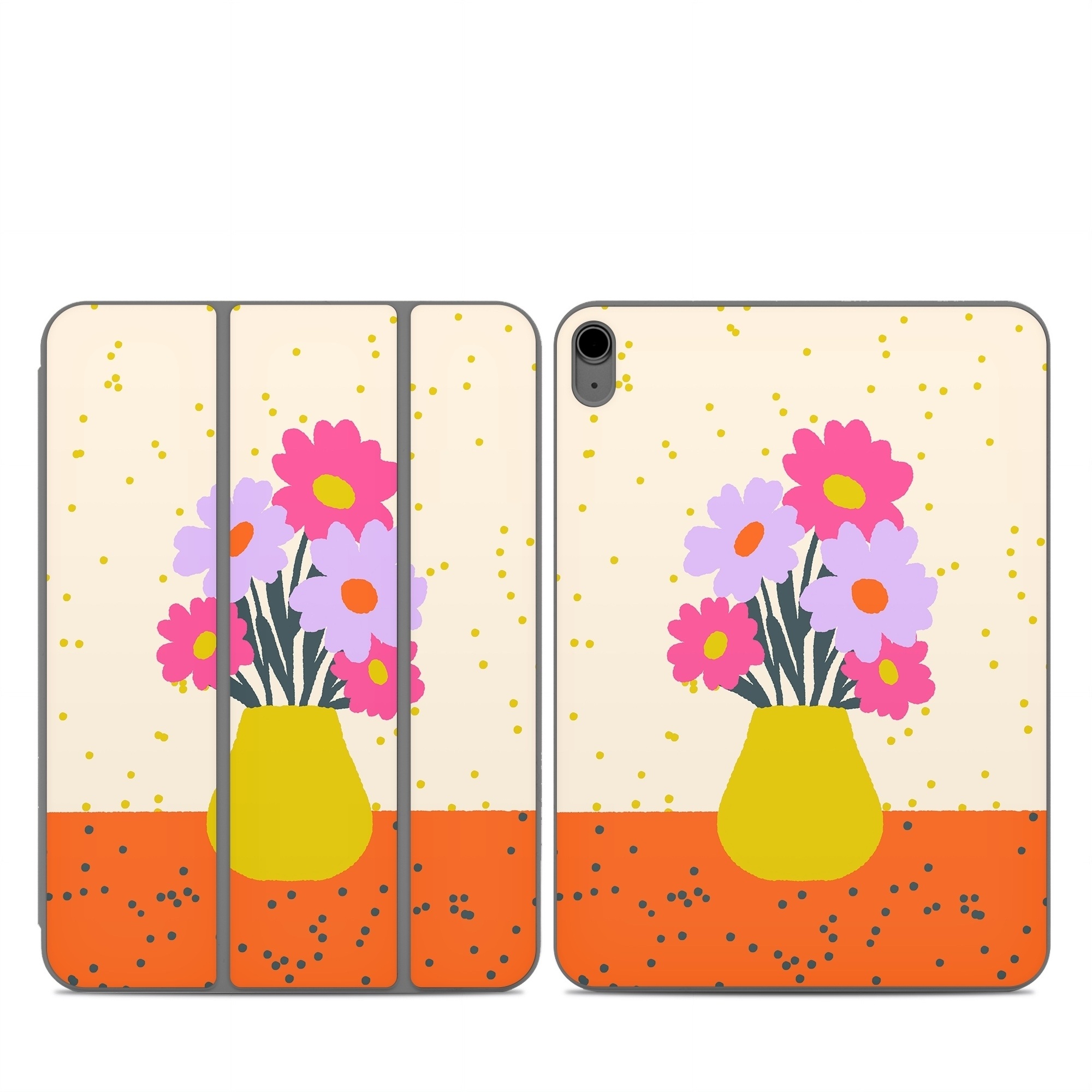Smart Folio for iPad Series Skin design of Flower, Plant, Vase, Flowerpot, Petal, Happy, People in nature, Liquid, Font, Art, with white, orange, pink, purple, yellow colors
