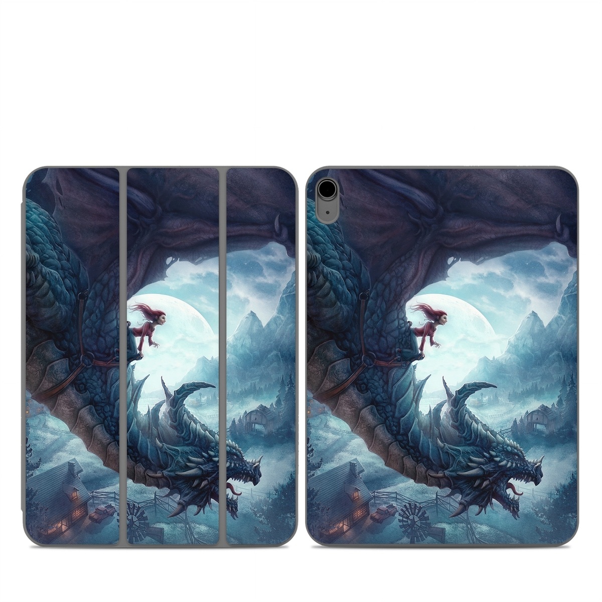 Smart Folio for iPad Series Skin design of Dragon, Cg artwork, Illustration, Action-adventure game, Fictional character, Mythical creature, Mythology, Fiction, Cryptid, Extinction, with blue, white, brown, green colors