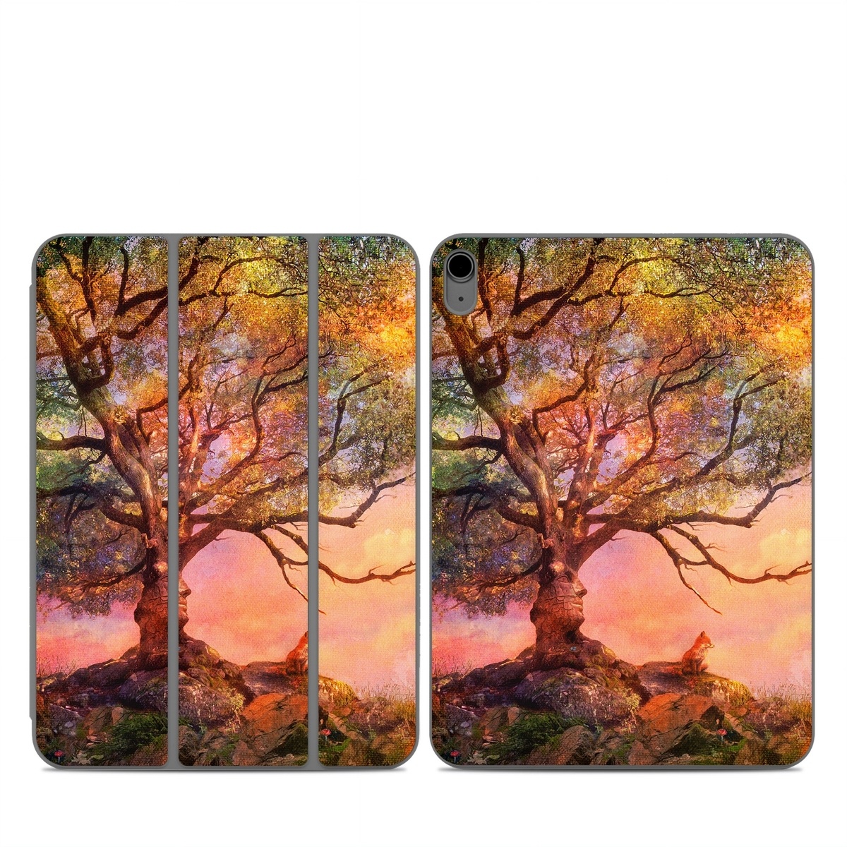Smart Folio for iPad Series Skin design of Nature, Tree, Sky, Natural landscape, Branch, Leaf, Woody plant, Trunk, Landscape, Plant, with pink, red, black, green, gray, orange colors