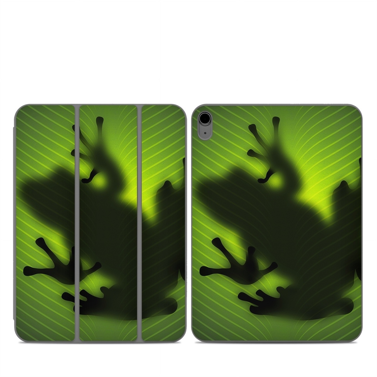Smart Folio for iPad Series Skin design of Green, Frog, Tree frog, Amphibian, Shadow, Silhouette, Macro photography, Illustration, with green, black colors