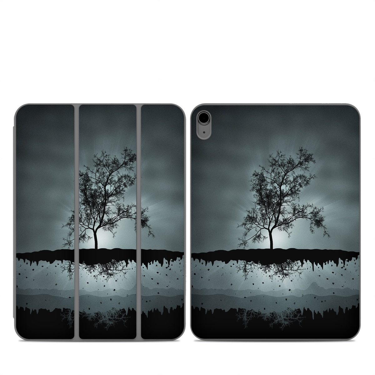 Smart Folio for iPad Series Skin design of Reflection, Sky, Nature, Water, Black, Tree, Black-and-white, Monochrome photography, Natural landscape, Atmospheric phenomenon, with black, gray, blue colors