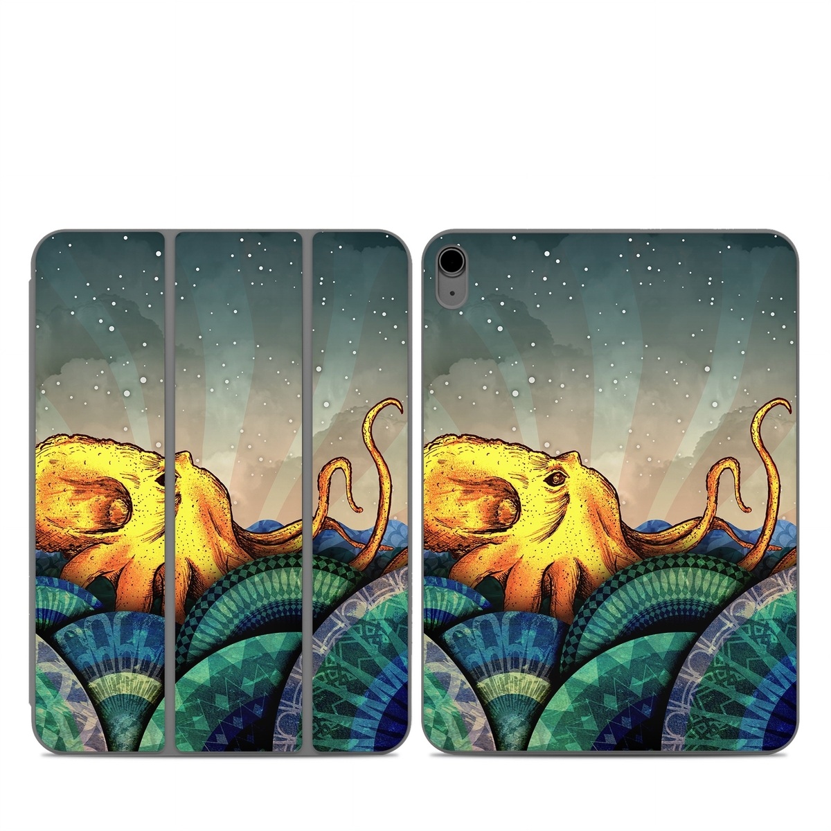 Smart Folio for iPad Series Skin design of Illustration, Fractal art, Art, Cg artwork, Sky, Organism, Psychedelic art, Graphic design, Graphics, Octopus, with black, gray, blue, green, red colors