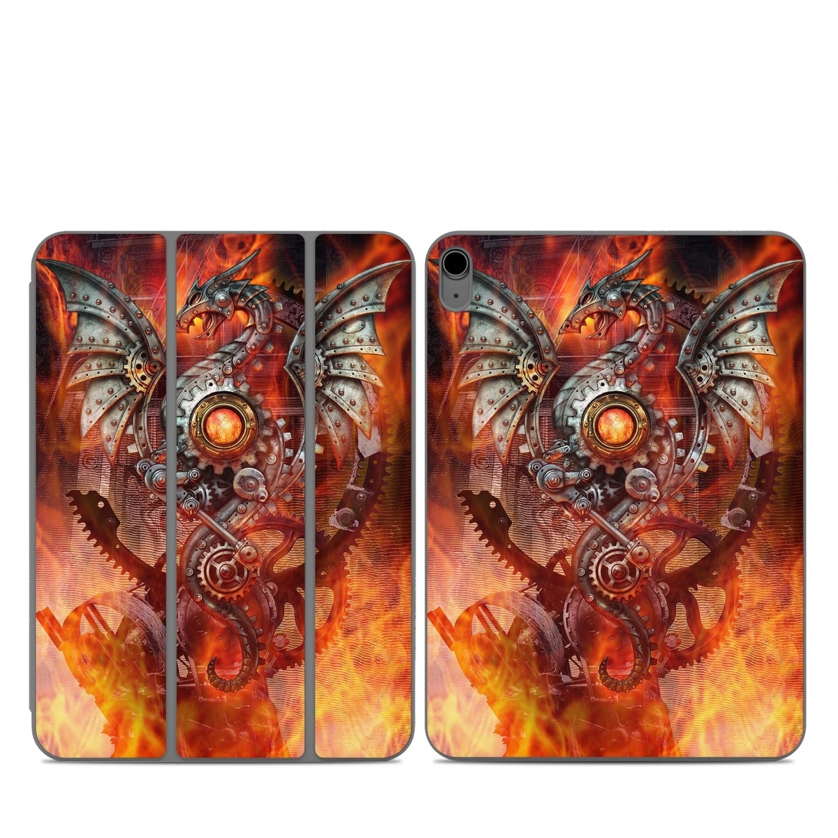 Smart Folio for iPad Series Skin design of Dragon, Demon, Cg artwork, Illustration, Fictional character, Fractal art, Flame, Art, Mythology, Supernatural creature, with red, black, orange, pink, green colors