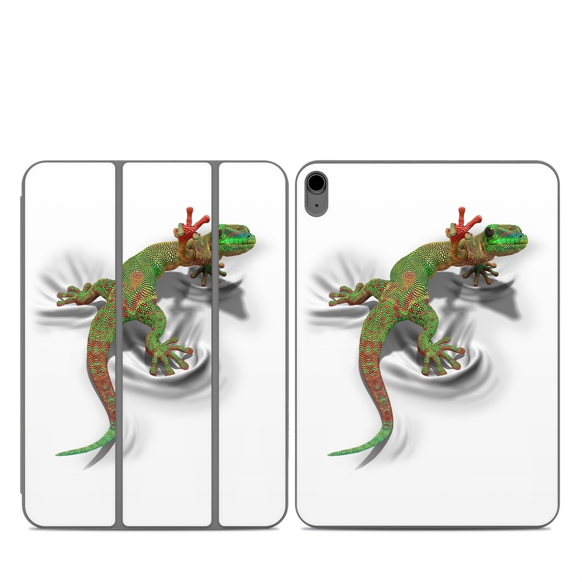 Smart Folio for iPad Series Skin design of Lizard, Reptile, Gecko, Scaled reptile, Green, Iguania, Animal figure, Wall lizard, Fictional character, Iguanidae, with white, gray, black, red, green colors