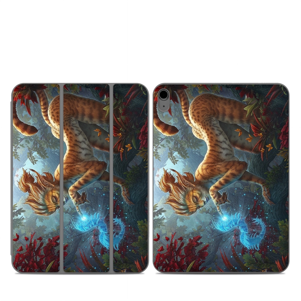 Smart Folio for iPad Series Skin design of Fictional character, Mythology, Illustration, Cg artwork, Sky, Organism, Dragon, Felidae, Mythical creature, Art, with yellow, red, black, green, blue colors
