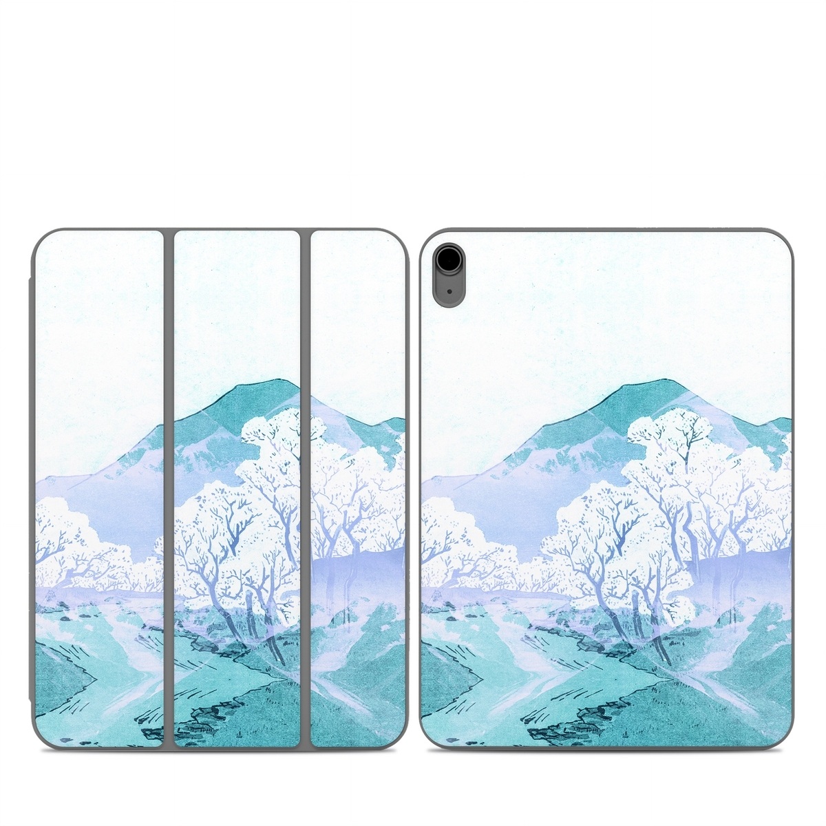 Smart Folio for iPad Series Skin design of Polar ice cap, Mountainous landforms, Glacial landform, Natural landscape, Mountain, Glacial lake, Glacier, Ice cap, Ice, Water, with white, blue, black colors