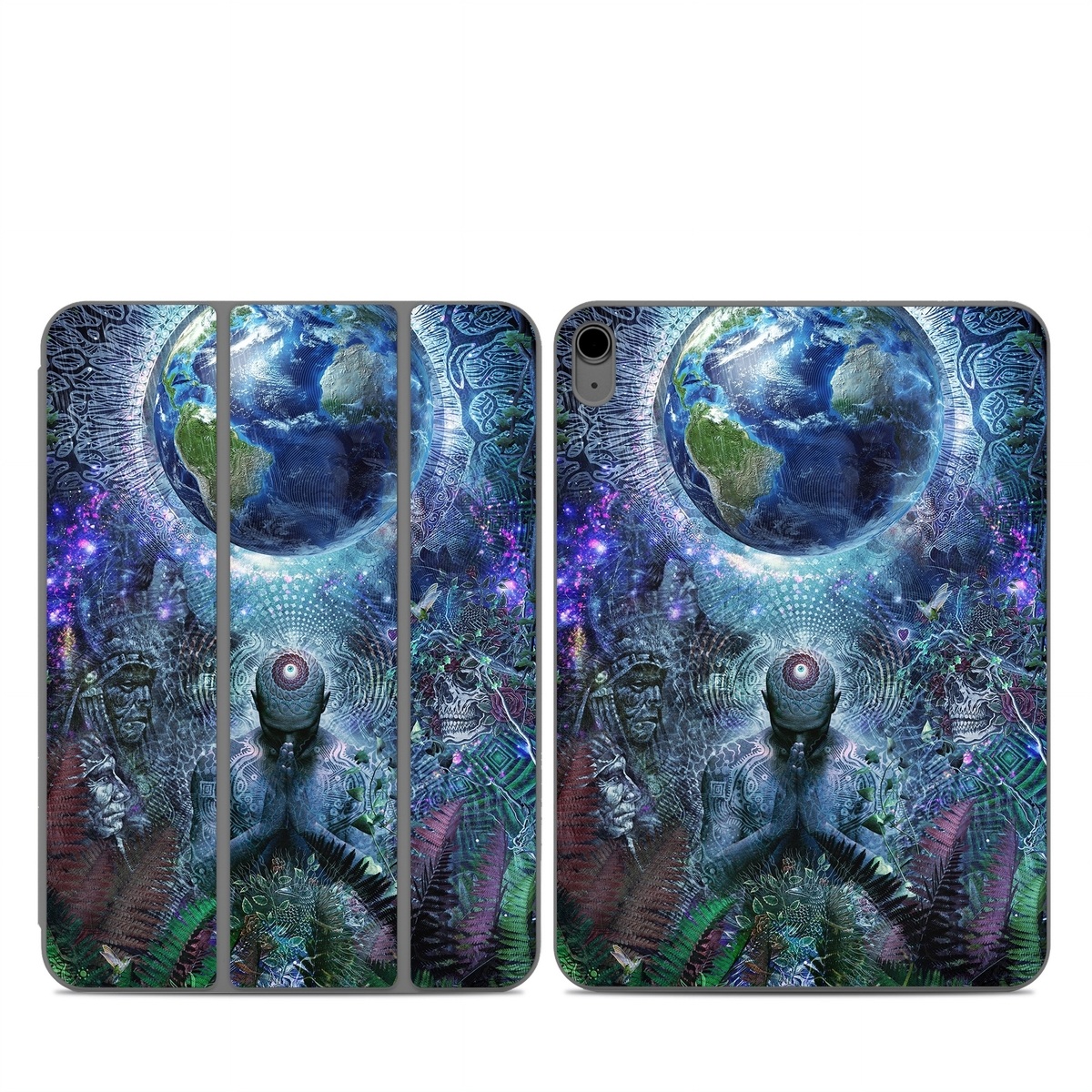 Smart Folio for iPad Series Skin design of Psychedelic art, Fractal art, Art, Space, Organism, Earth, Sphere, Graphic design, Circle, Graphics, with blue, green, gray, purple, pink, black, white colors