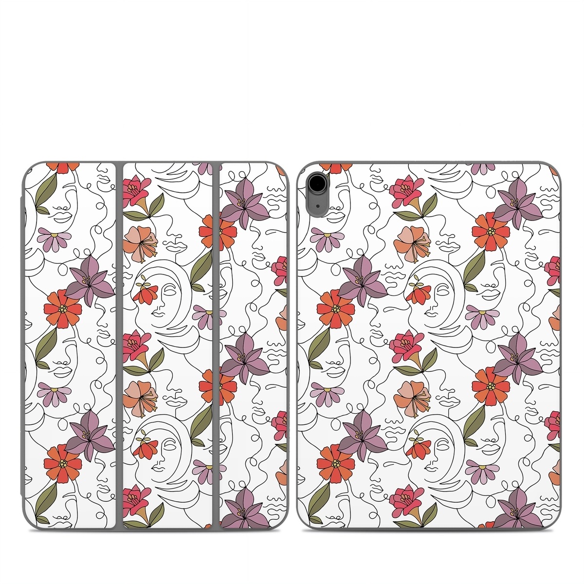 Smart Folio for iPad Series Skin design of Flower, Plant, White, Product, Petal, Branch, Rectangle, Botany, Textile, Creative arts, with white, red, purple, green, orange colors